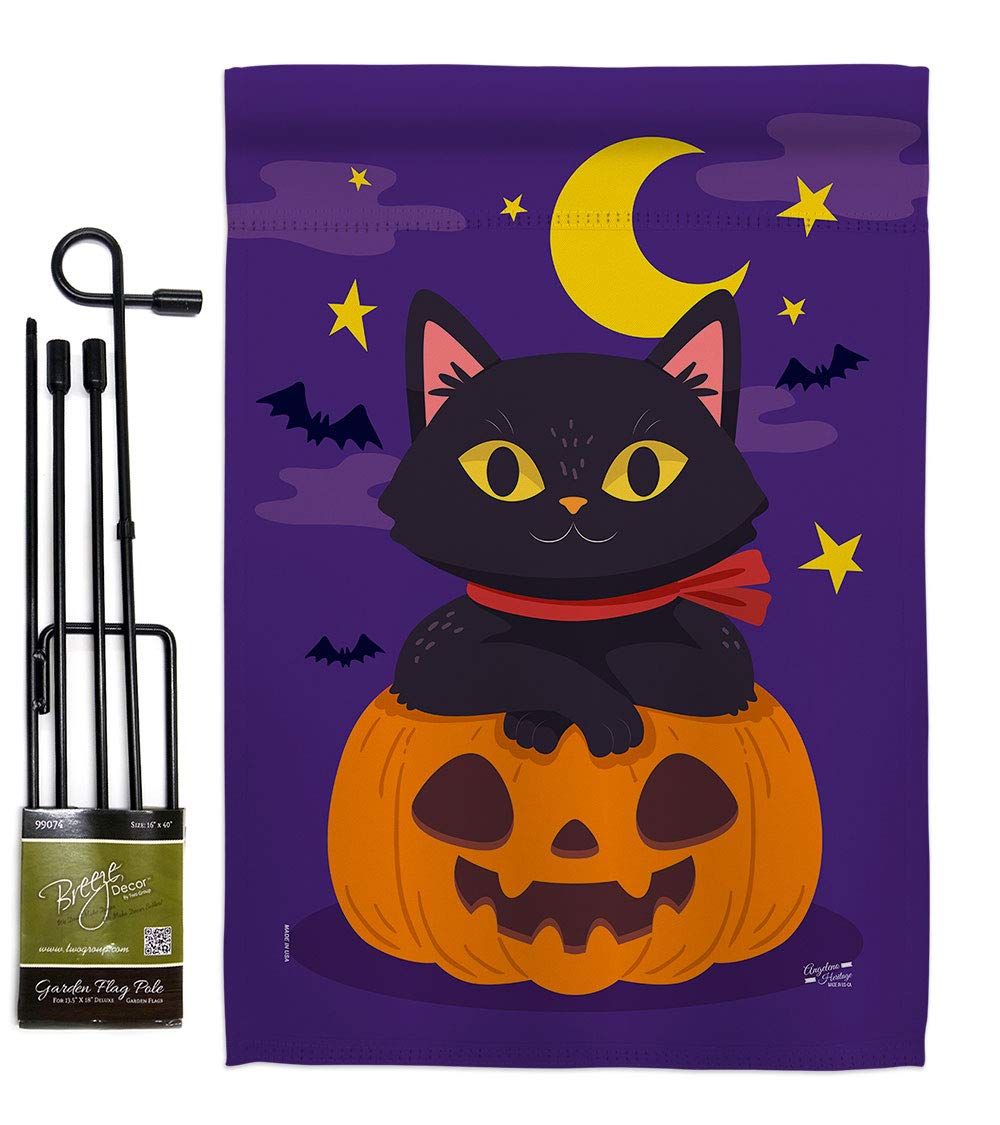 Halloween Kitty Garden Flag Set - Spooky Black Cat & Pumpkin Decor for Fall Yard