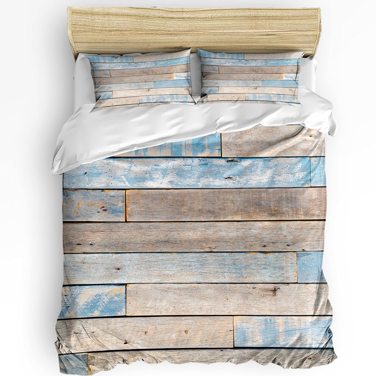 Premium HELLOWINK 3-Piece King Size Duvet Cover Set - Rustic Wood Stripe Comforter with 2 Pillow Shams | Soft Lightweight Farmhouse Bedding in Navy Blue | Perfect for Master Bedroom, Guest Room & Cozy Farmhouse Decor