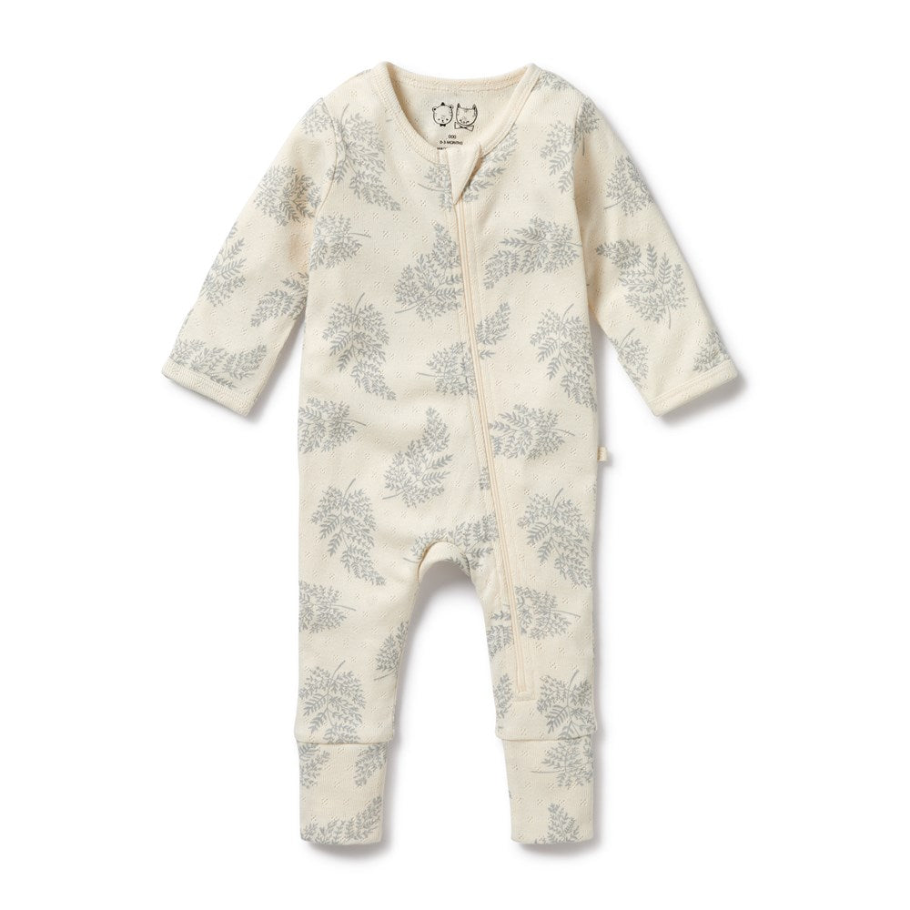 Forever Ferns Organic Cotton Baby Zipsuit with Feet - Soft & Breathable Pointelle Knit for Newborns & Infants - Perfect for Sleepwear, Playtime & Everyday Comfort