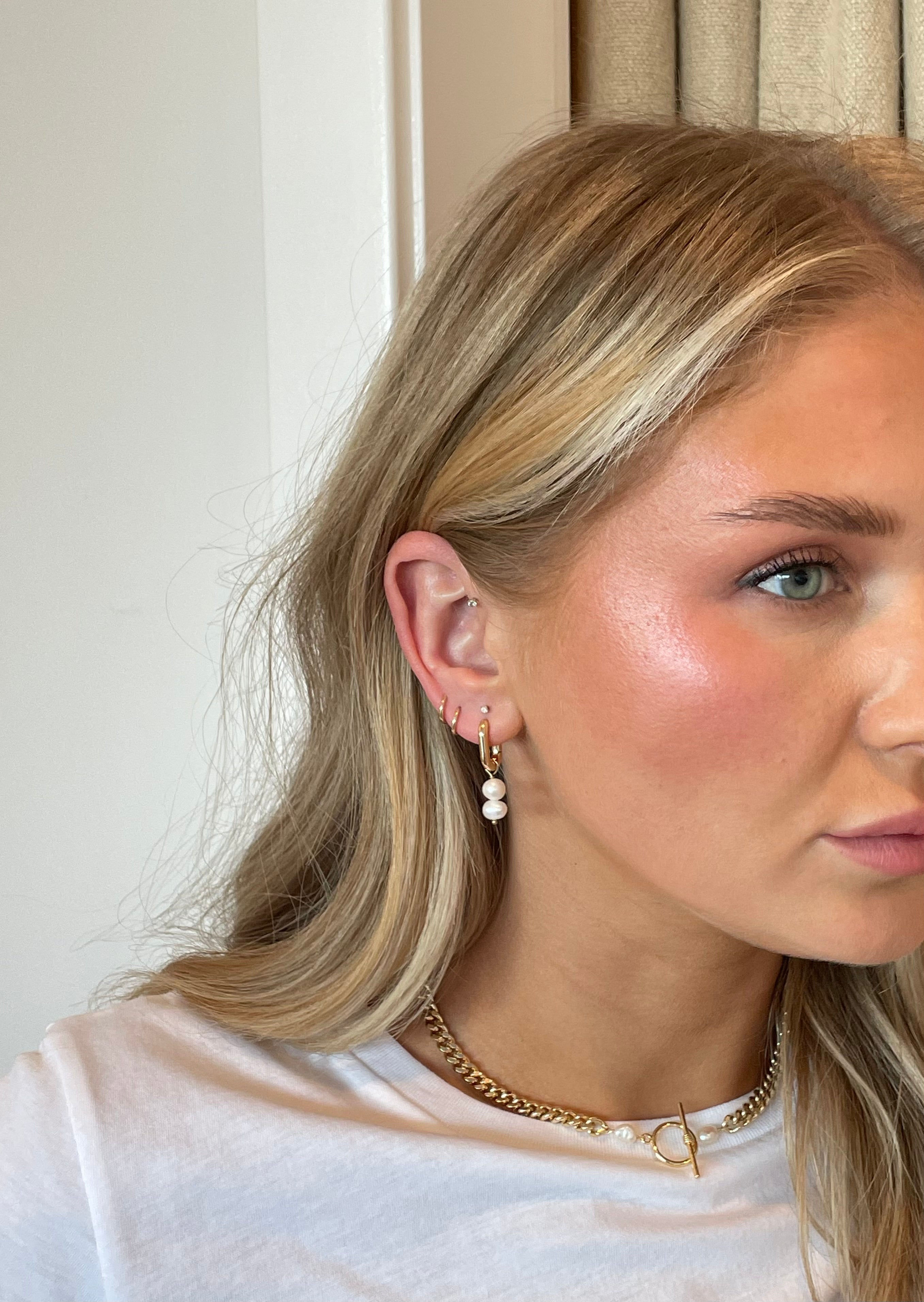 Remi Double Pearl Hoop Earrings for Women - Elegant 14K Gold Plated Dangle Earrings | Perfect for Weddings, Parties & Everyday Wear