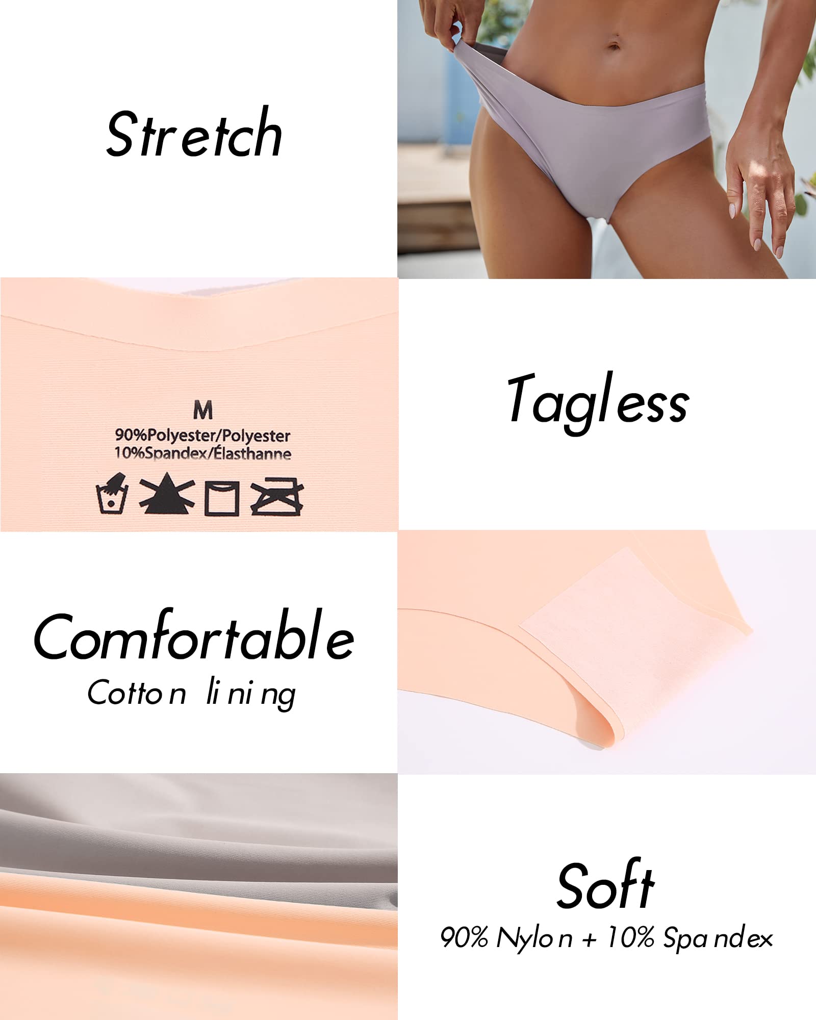 ROSYCORAL Women's Seamless Bikini Panties - Soft Stretch No Show Underwear 9-Pack (XS-L) | Invisible Comfort for Everyday Wear & Travel