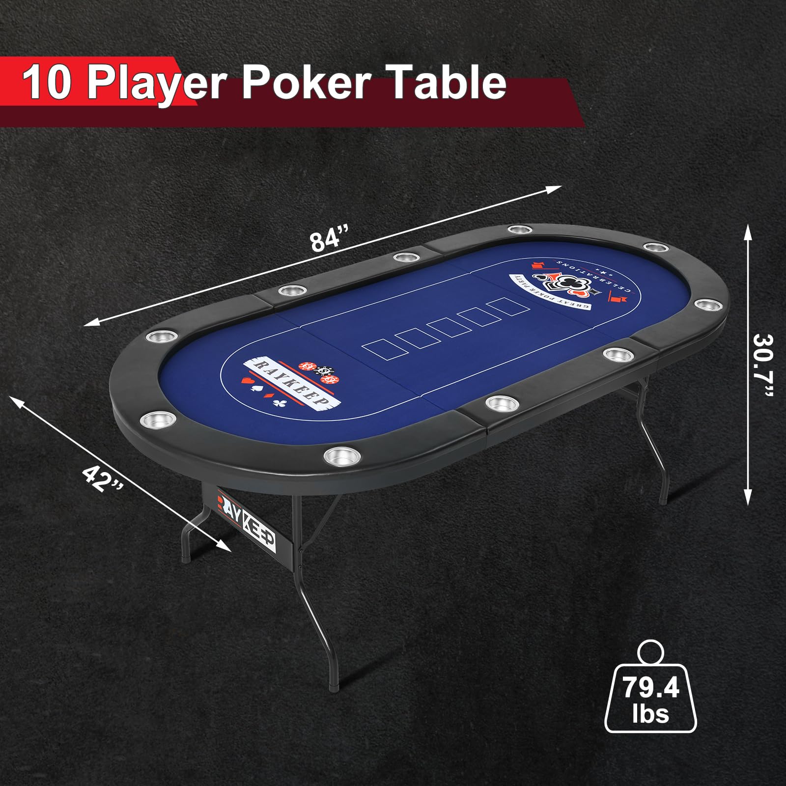 10 Player Foldable Poker Table - 84