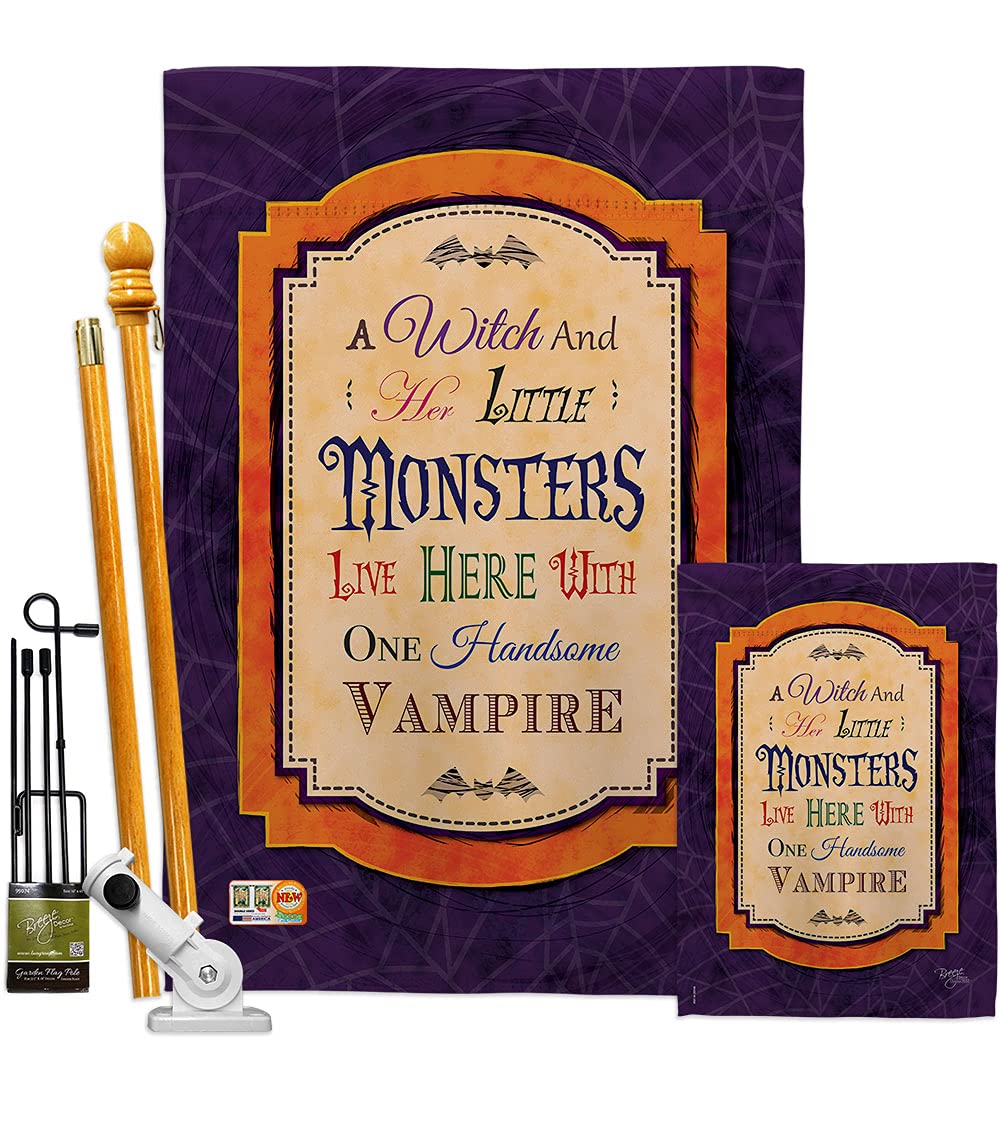 Breeze Decor FK112019-BO Halloween Vertical Flag Set - Wicked & Handsome Fall Decor (1 House Flag + 1 Garden Flag with Hardware) for Outdoor Halloween Decorations and Autumn Porch Displays