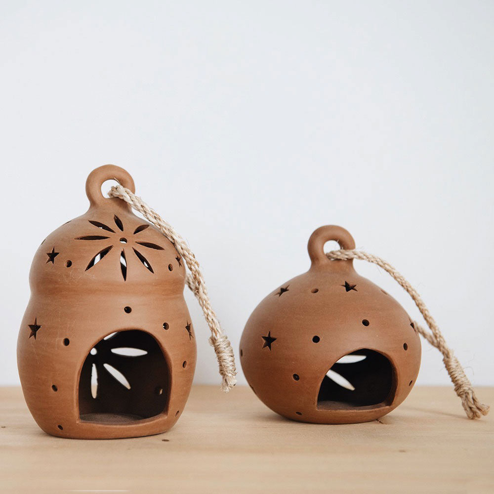 Round Terracotta Lantern - Handmade Clay Hanging Light for Outdoor Garden Patio Decor - Perfect for Boho Wedding Backyard Party Lighting