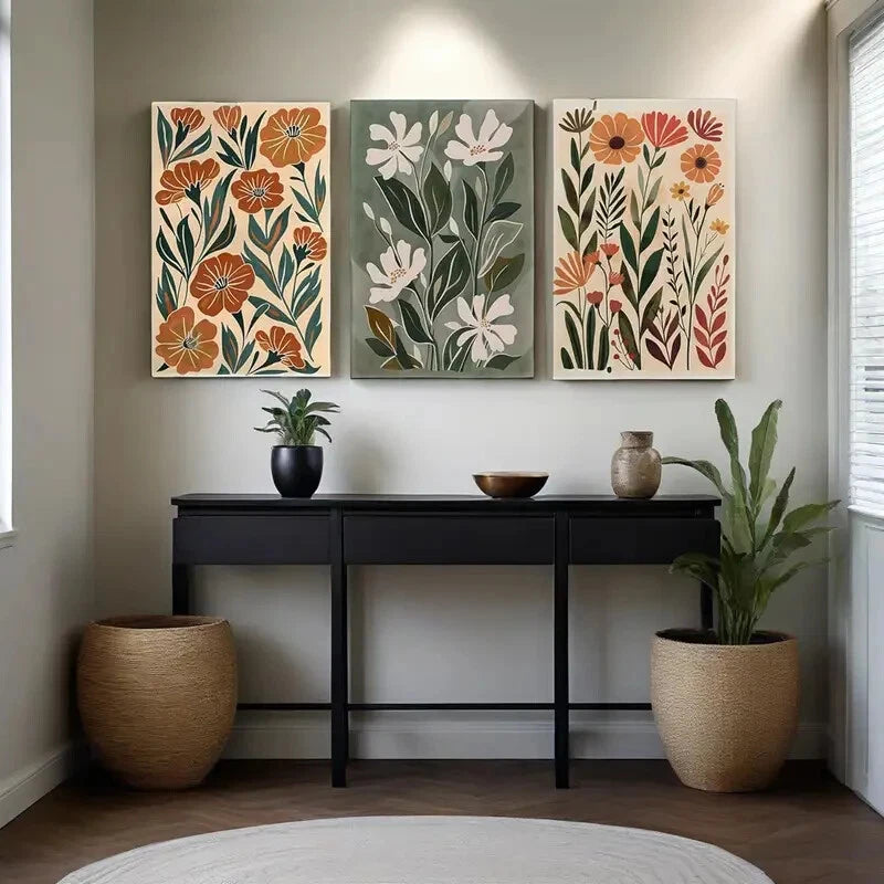 3-Piece Abstract Bohemian Flower Oil Painting Metal Prints - Ready to Hang Wall Art for Living Room, Bedroom & Office Decor