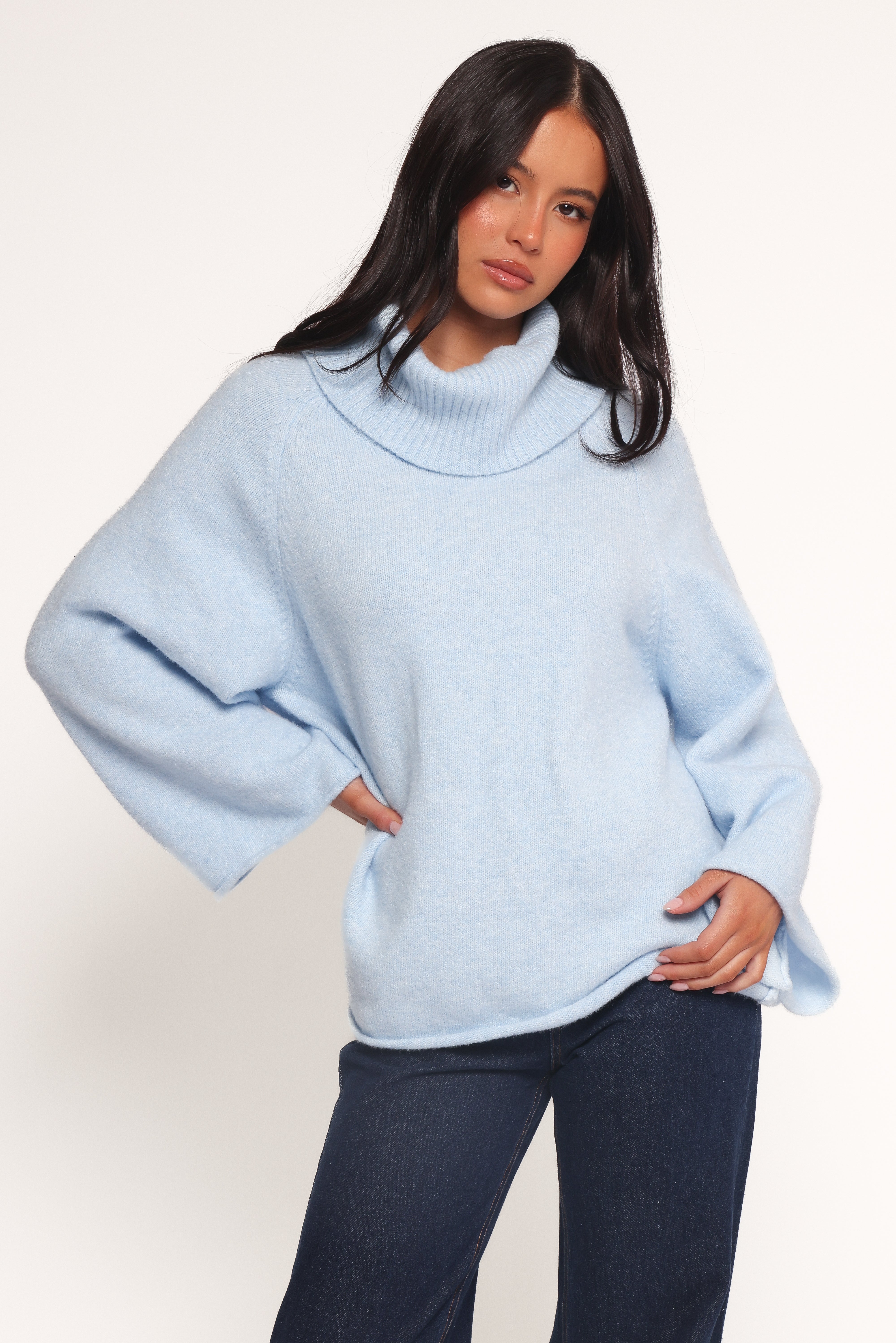 Bindy Women's Cowl Neck Knit Sweater - Soft Blue Cozy Pullover for Fall & Winter | Perfect for Office, Date Night & Casual Outings