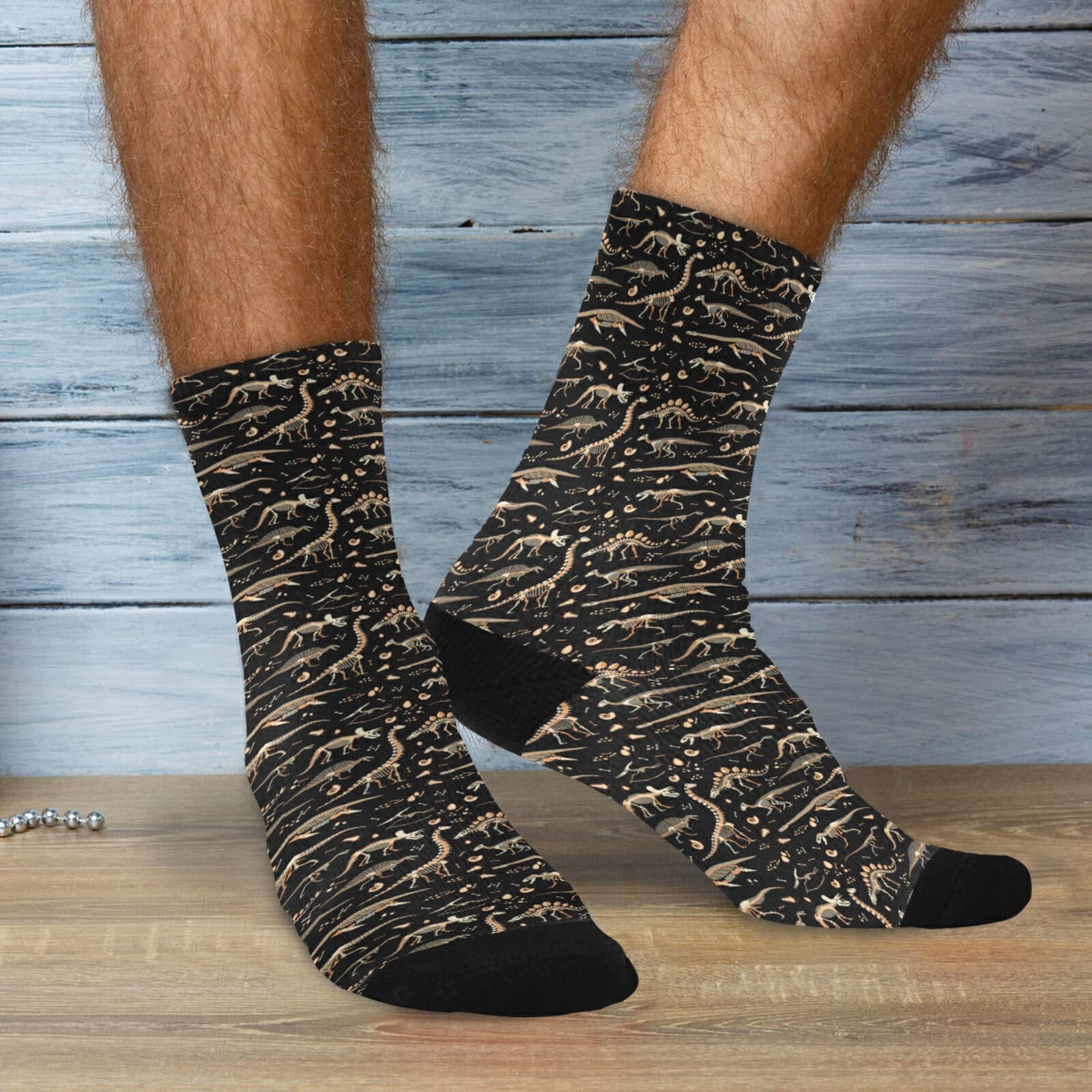 Dinosaur Skeleton Novelty Crew Socks 3-Pack - Black & White Casual Socks for Men & Women - Perfect for Costume Parties, Gifts, and Everyday Wear