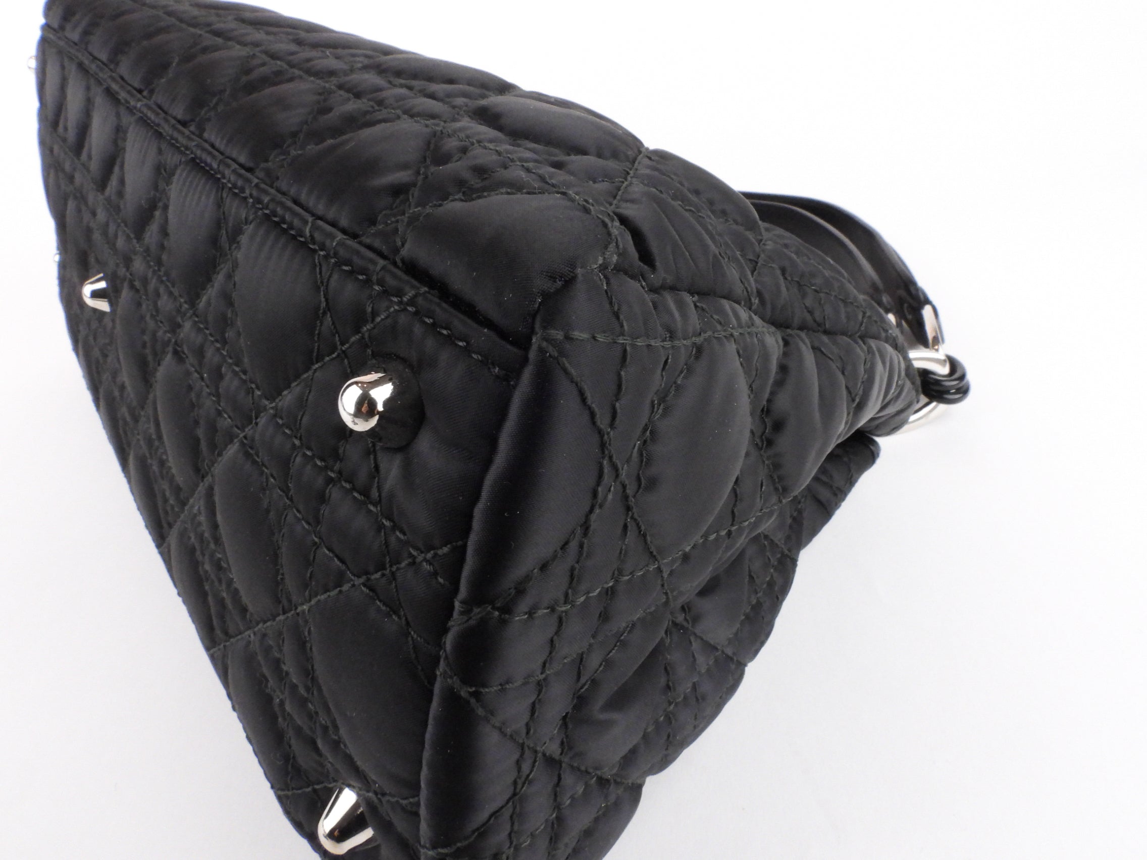 Christian Dior 2009 Black Cannage Quilted Fabric Tote Bag - Luxury Designer Handbag for Women, Perfect for Work, Travel & Everyday Use
