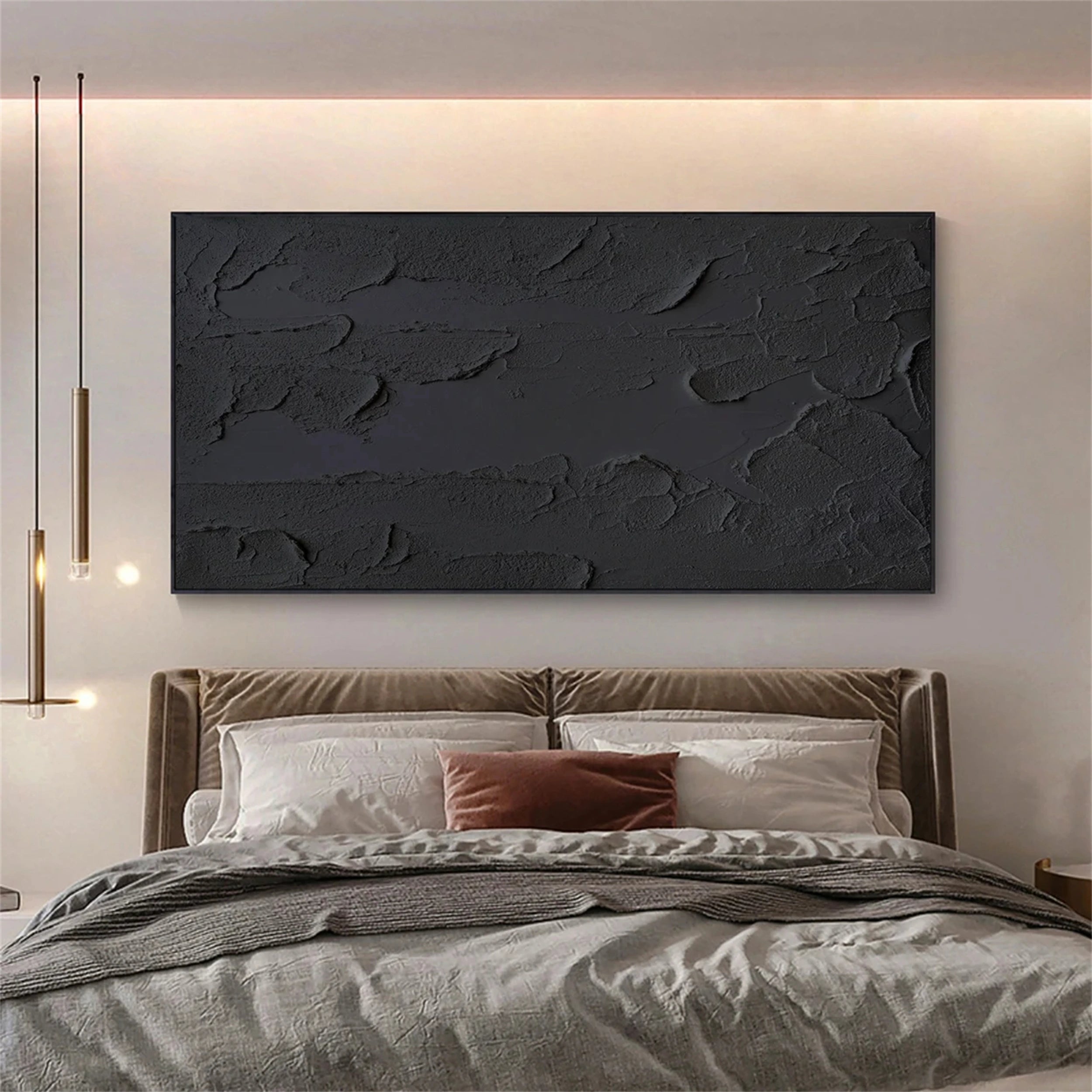 Black Minimalist Textured Painting Canvas Wall Art - Modern Abstract Home Decor for Living Room, Bedroom & Office | #MZ051