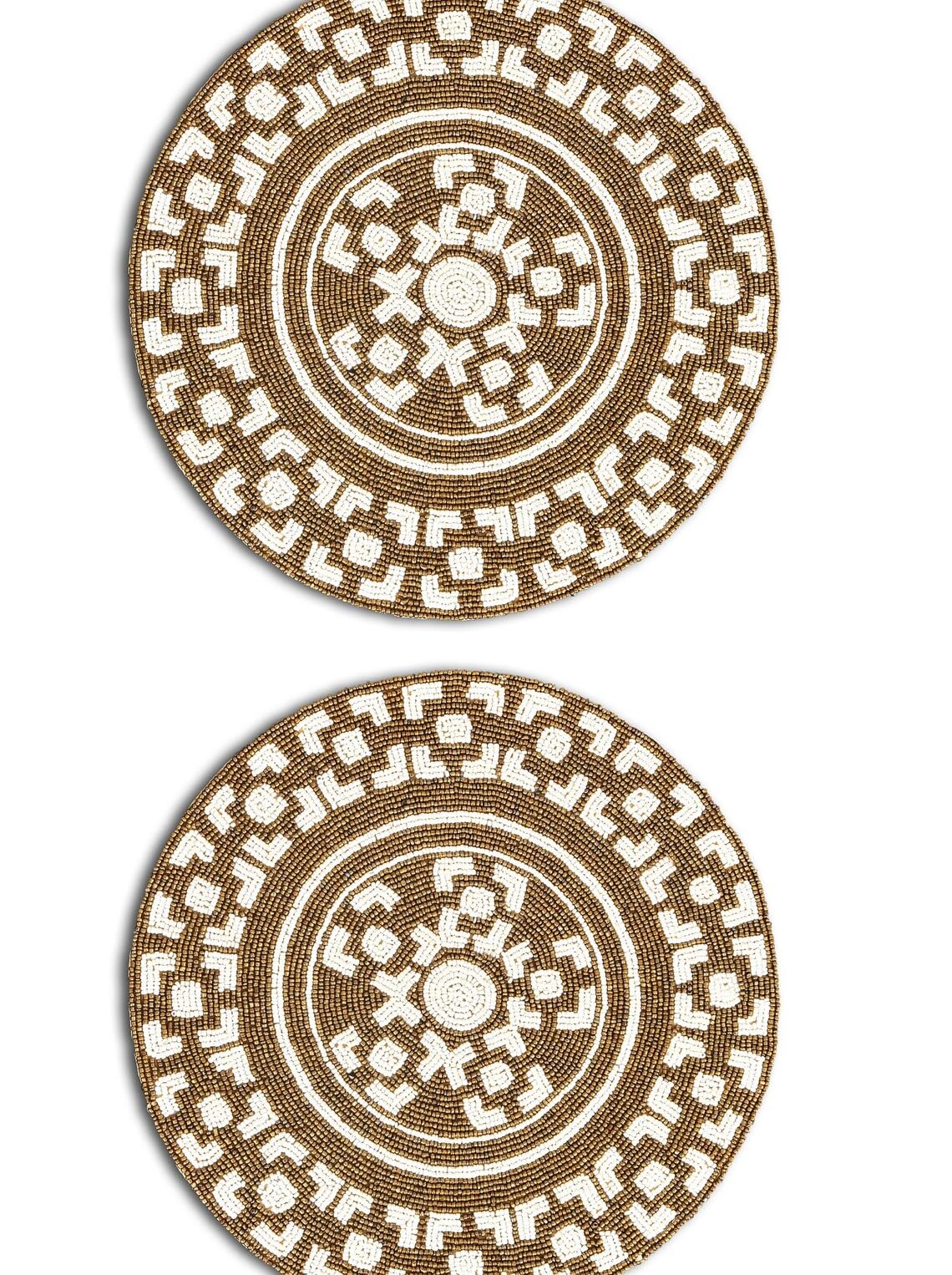 HM Creations Handmade Floral Beaded Placemats - 13x13 Inch Summer Table Mats & Designer Charger Plates (Set of 4) for Dining Table Decor, Wedding Centerpieces & Boho Home Decor