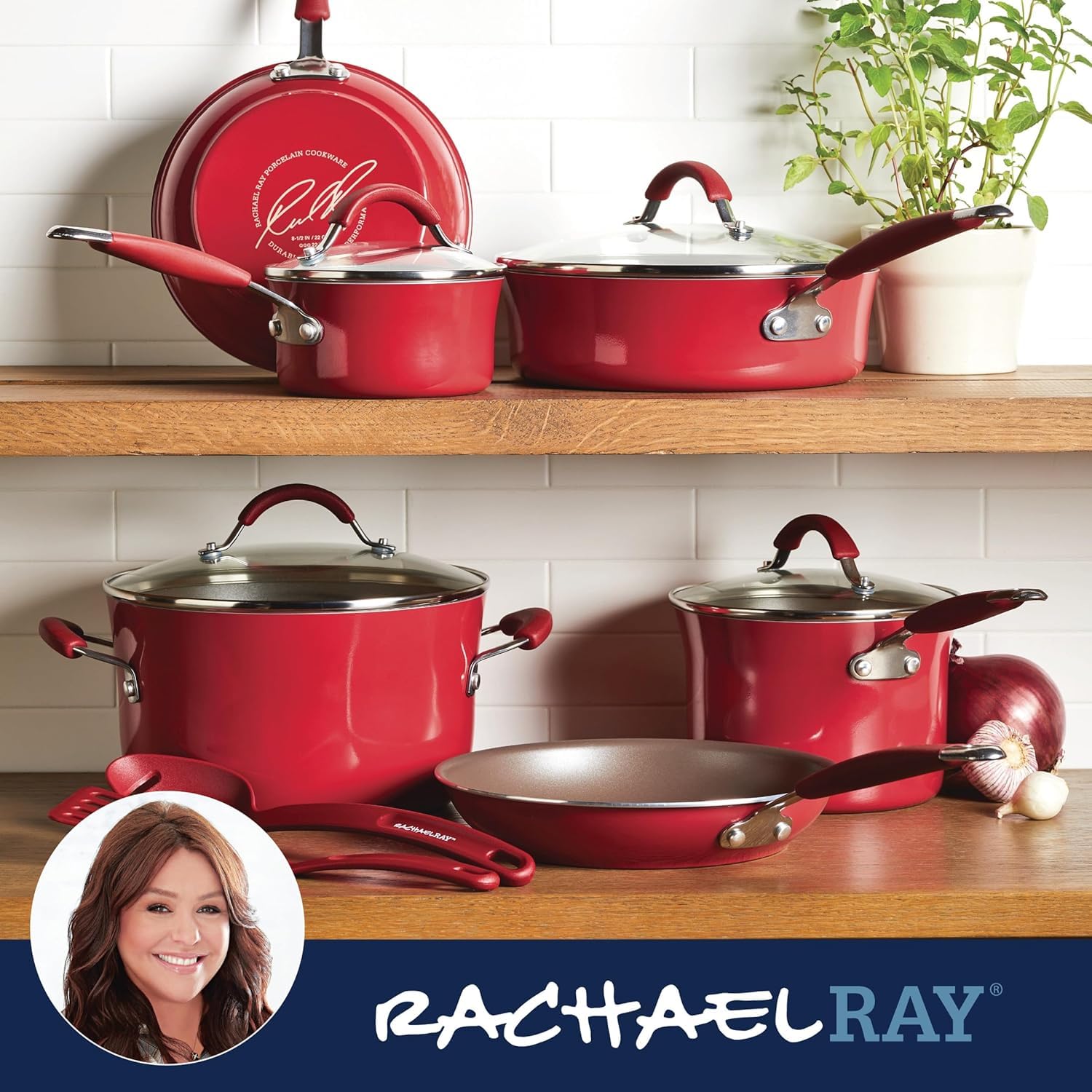 Rachael Ray Cucina Nonstick Cookware Set - 12-Piece Pots and Pans in Cranberry Red | Durable Kitchen Essentials for Cooking, Baking & Serving | Perfect for Home Chefs & Family Meals