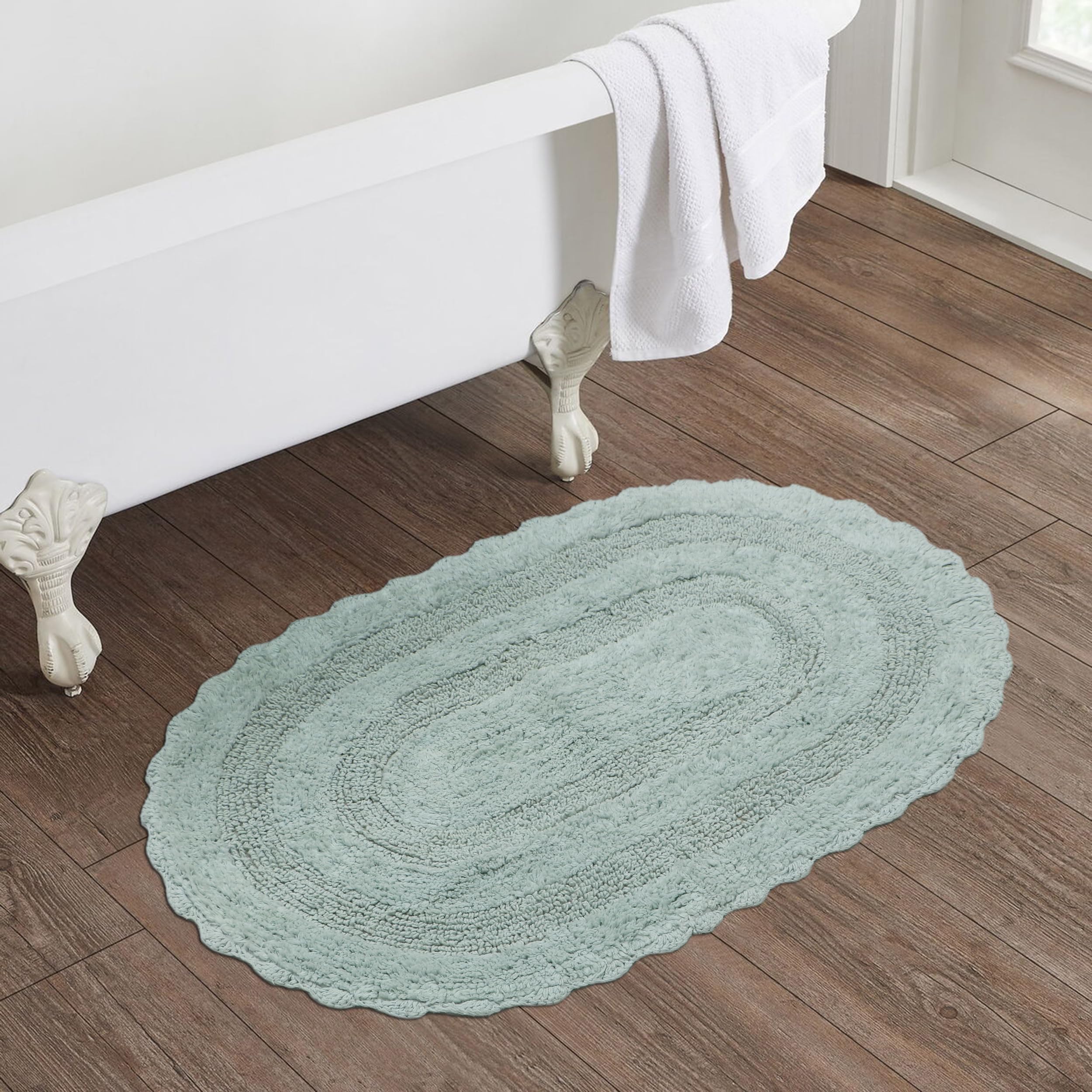 Premium Cotton Oval Bath Rug - Super Absorbent, Soft & Non-Slip Bathroom Mat for Shower, Vanity & Kitchen - 50x75cm Home Decor - Perfect for Bathrooms, Entryways & Cozy Living Spaces