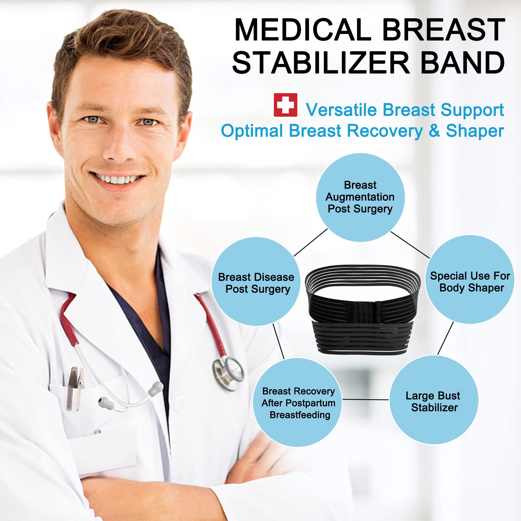 SCARBORO Post-Surgery Breast Support Band for Women – Implant Stabilizer & Compression Strap for Breast Augmentation/Reduction – Medical Chest Support for Large Breasts & Exercise – Perfect for Recovery, Workouts & Daily Comfort