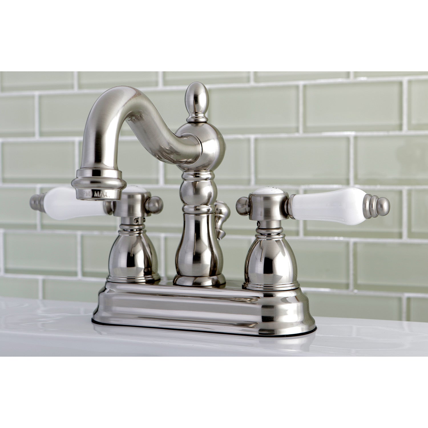 Bel Air KB1608BPL Brushed Nickel 4-Inch Centerset Bathroom Faucet - Double Handle 3-Hole Deck Mount with Pop-Up Drain - Perfect for Modern Bathroom Vanities and Powder Rooms