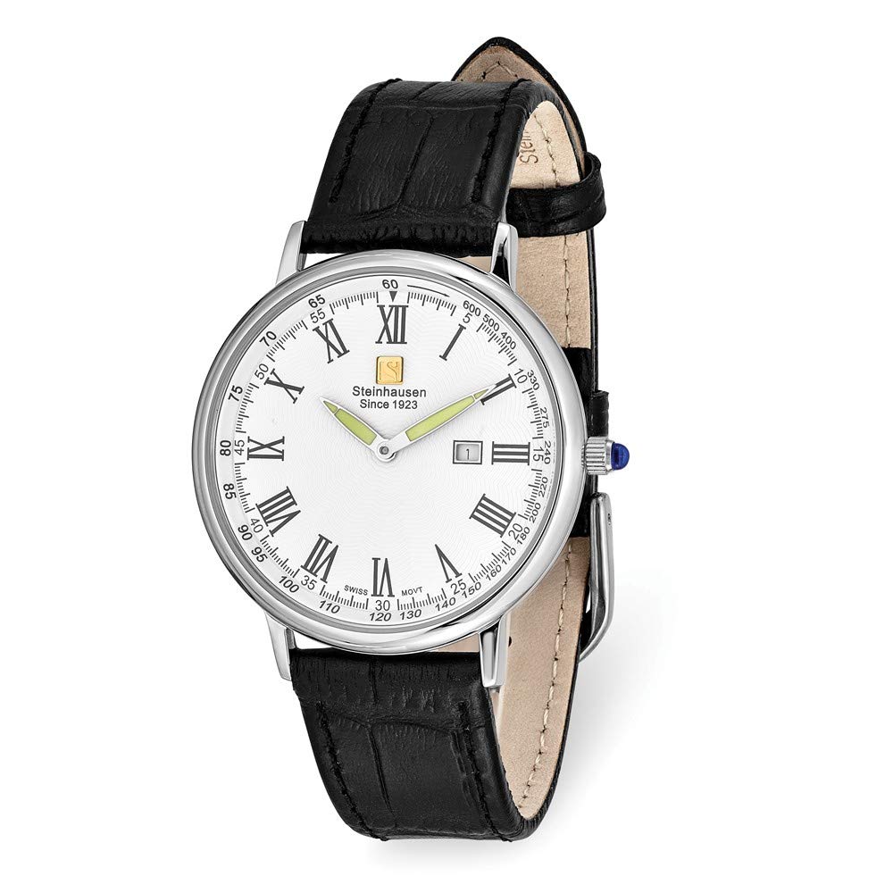 Steinhausen Altdorf Stainless Steel Men's Watch - White Dial, Black Leather Strap, 18mm Width, 9.25