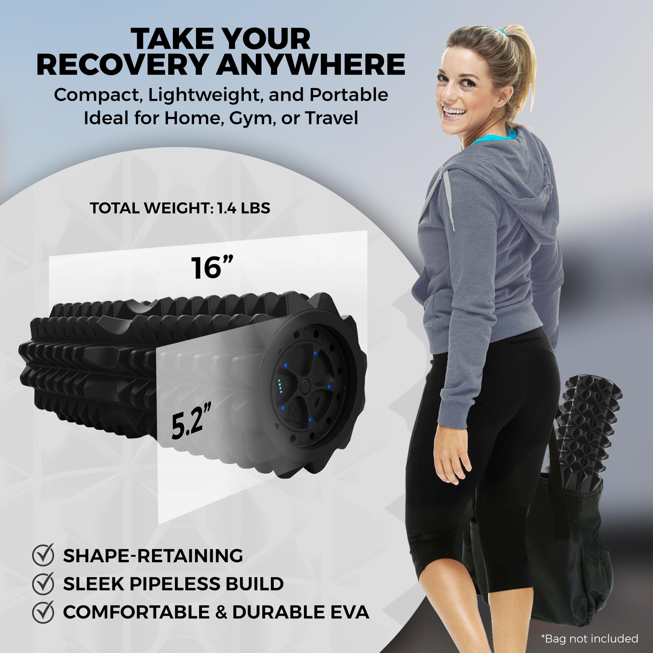 Vibrating Foam Roller for Muscle Recovery & Pain Relief - Ergonomic Massage Roller for Fitness, Yoga, Physical Therapy - Perfect for Post-Workout Recovery & Home Gym Use - by Nordic Lifting