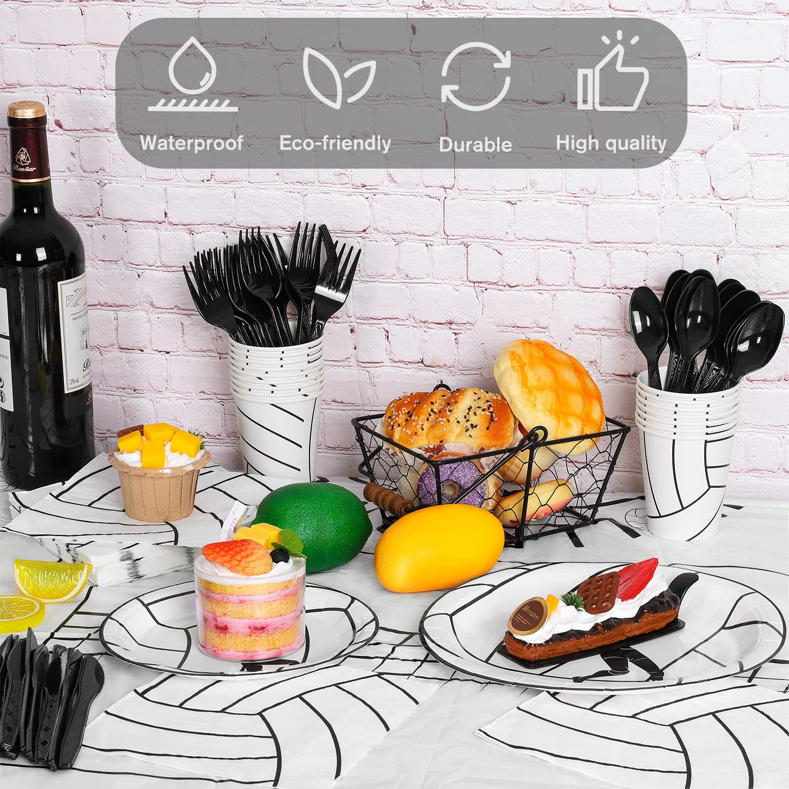 DURONY 130-Piece Volleyball Party Supplies Set - Plastic Tablecloth, Plates, Cups, Napkins & Cutlery for 16 Guests | Volleyball Birthday Decorations & Sports Theme Party Supplies | Perfect for Volleyball Team Celebrations, Game Day Parties & Sports-Themed Events