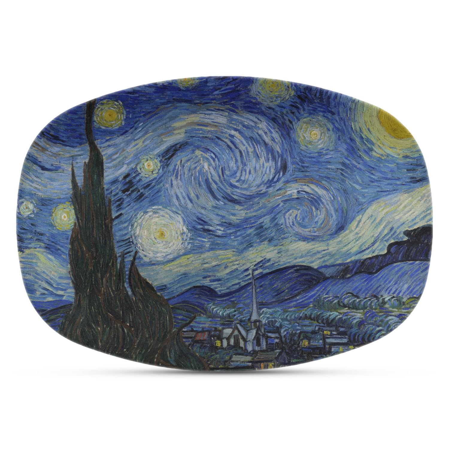 Starry Night by Van Gogh (1889) Plastic Platter - Microwave & Oven Safe Composite Polymer Plate - Perfect for Dining, Picnics & Art-Inspired Home Decor