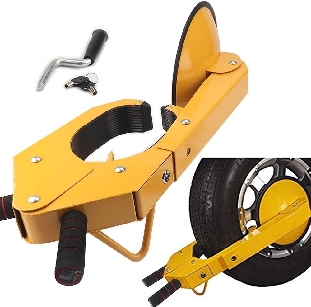 UFFD Yellow Trailer Wheel Lock - Adjustable Anti-Theft Tire Clamp for Cars, Trucks, RVs & Boat Trailers | Secure Parking Protection for Vehicles & Equipment
