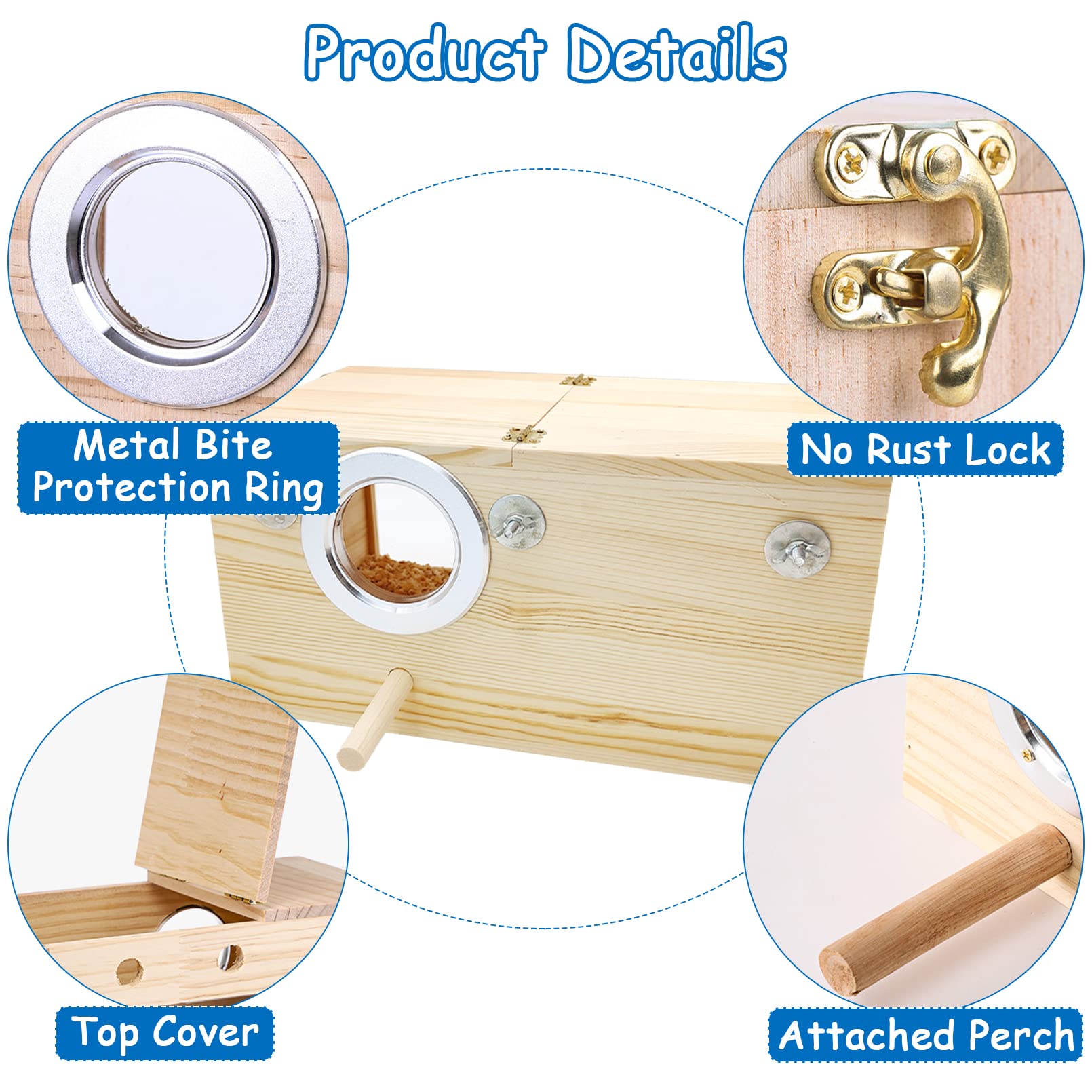 BNOSDM Large Transparent Parakeet Nesting Box - Wooden Bird House with Perch for Cage, Breeding & Nesting - Perfect for Parrots, Lovebirds, Budgerigars - Ideal for Bird Watching & Safe Breeding at Home