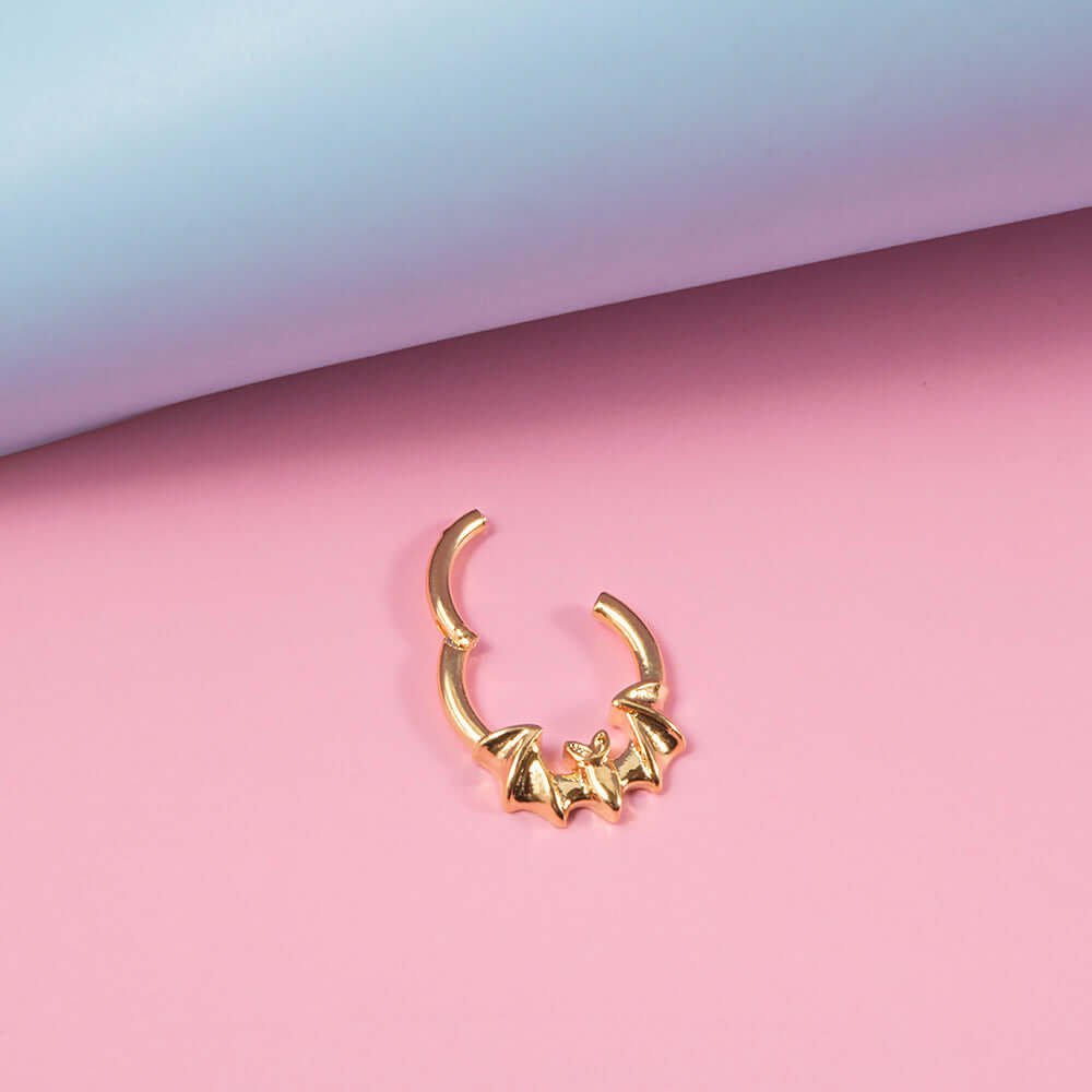 16G Four Layer Bat Flame Nose Cuff Ring - DL3152 | Gothic Punk Body Jewelry for Piercings - Perfect for Halloween, Cosplay & Alternative Fashion