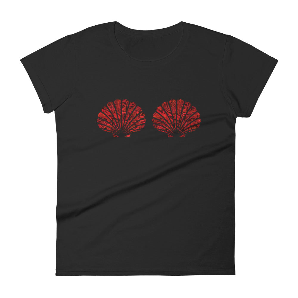 Cape Cali Red Abalone Mermaid Shell Graphic Tee - Soft Cotton Vintage Style T-Shirt for Beach Vacation & Summer Outfits