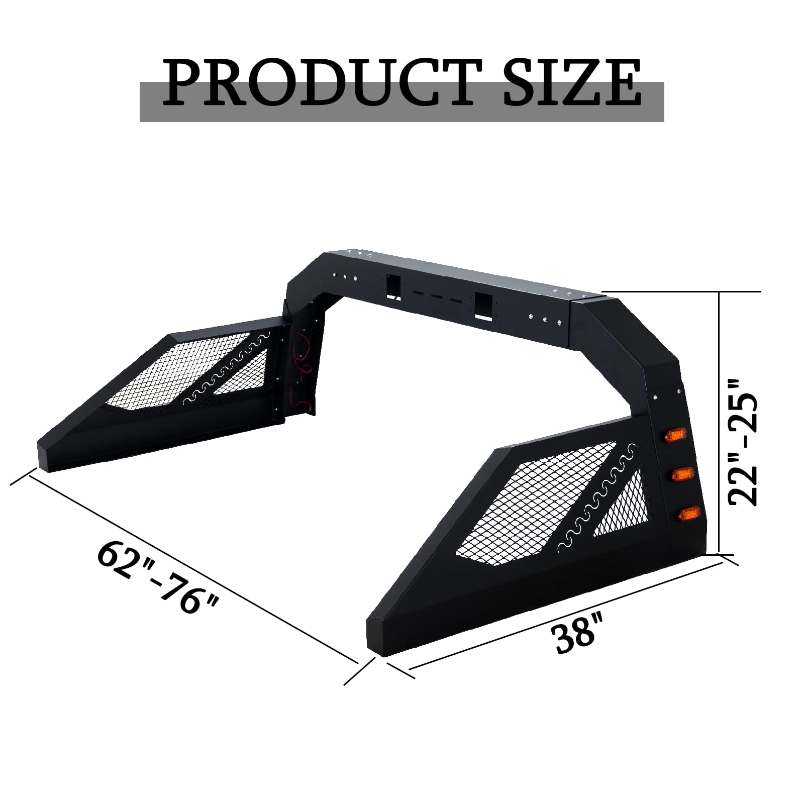 Universal Adjustable Truck Bed Chase Rack Roll Bar with 6 Amber LED Side Marker Lights - Heavy Duty Pickup Truck Accessory for Off-Road Safety & Utility - Perfect for Work Sites, Camping & Outdoor Adventures