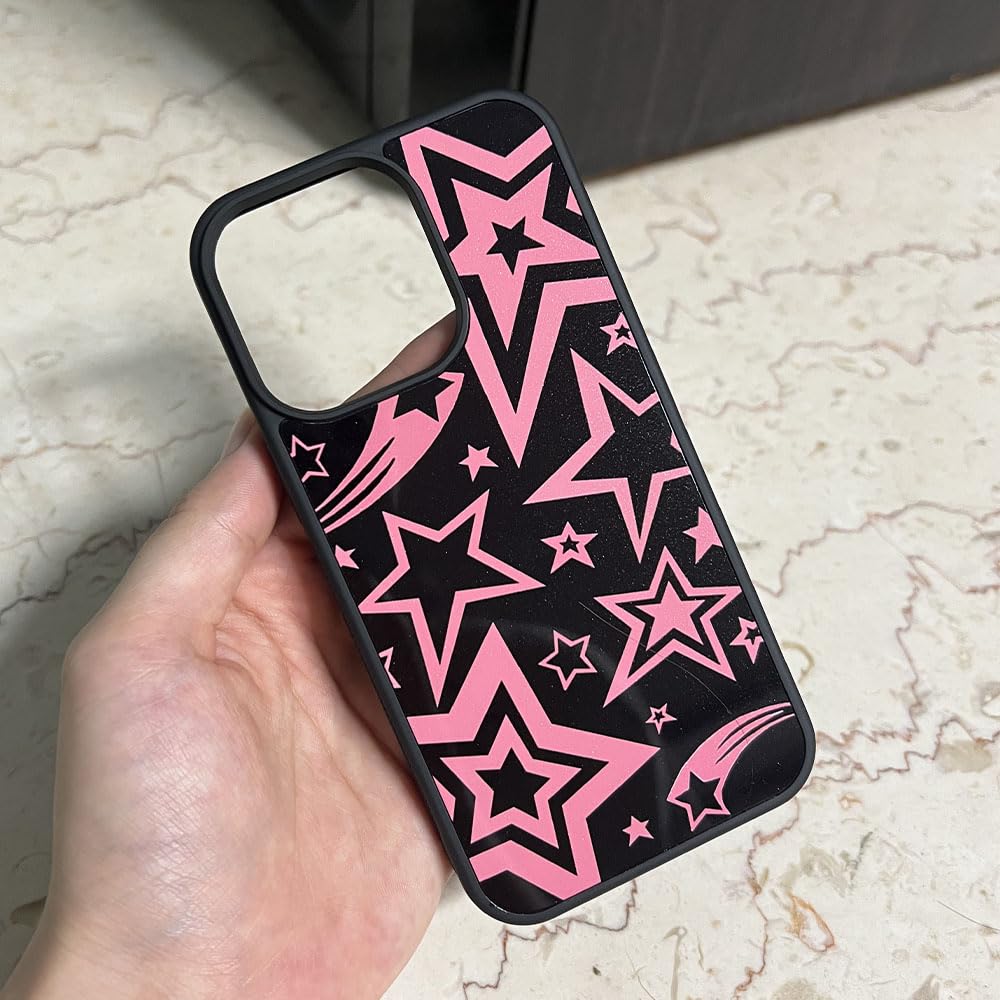 Cute Pink Star Black Aesthetic Slim Soft Protective Phone Case Compatible with iPhone 11 Pro - Trendy Stylish Cover for Girls & Women - Perfect for Daily Use, Work, School & Travel