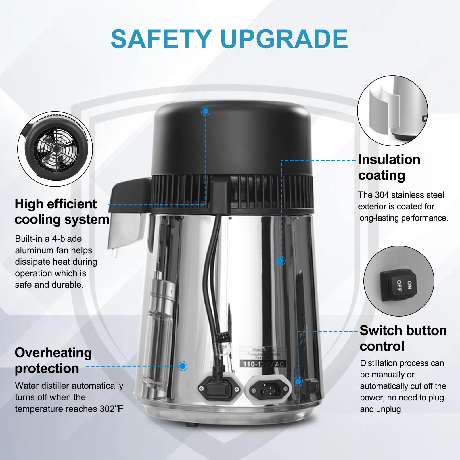 Premium DCHOUSE Stainless Steel Countertop Water Distiller - UL Certified Home Distilled Water Maker for Pure Drinking, Baby Formula & Essential Oil Making