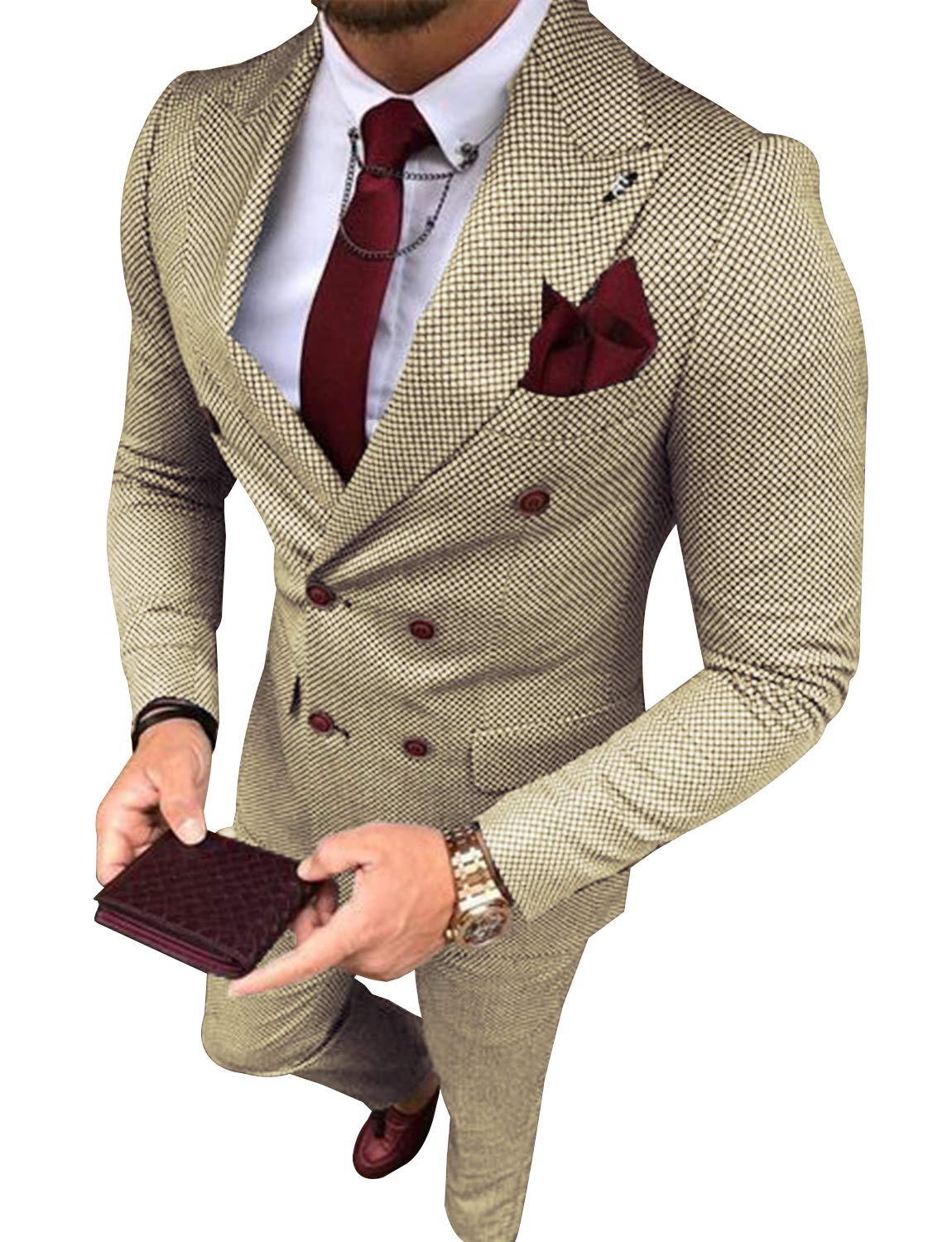 Stylish Men's Plaid Double Breasted Suit Jacket & Pants Set | Formal Business Attire for Weddings, Office & Special Occasions