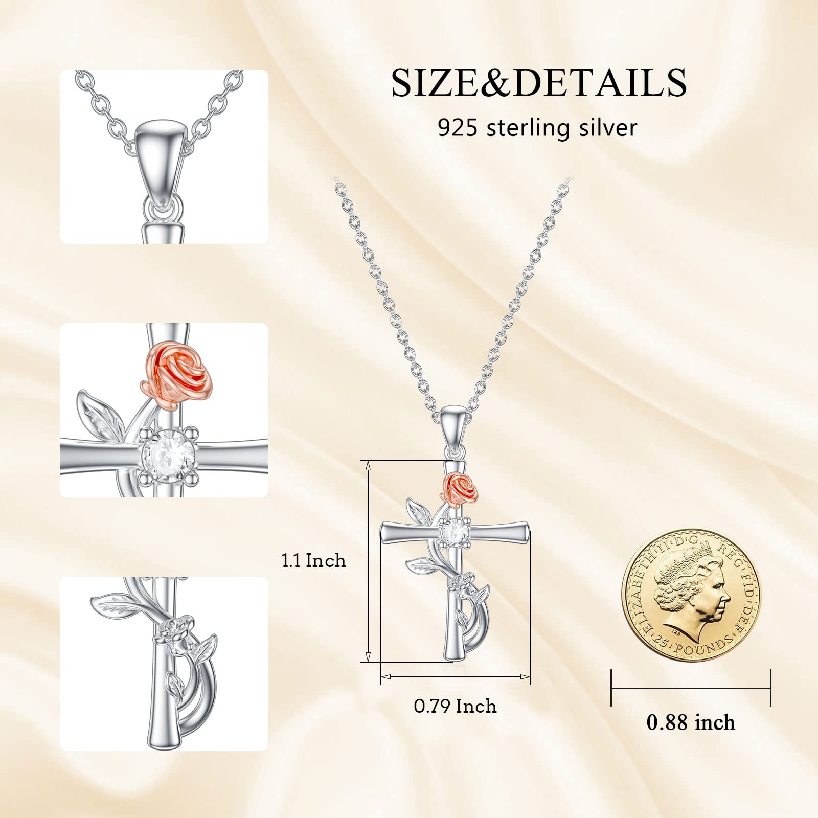 925 Sterling Silver Cross Pendant Necklace for Women - Rose Flower, Sunflower, Infinity & Stethoscope Designs with 18+2 Inch Chain | Elegant Gift for Birthday, Anniversary & Religious Occasions