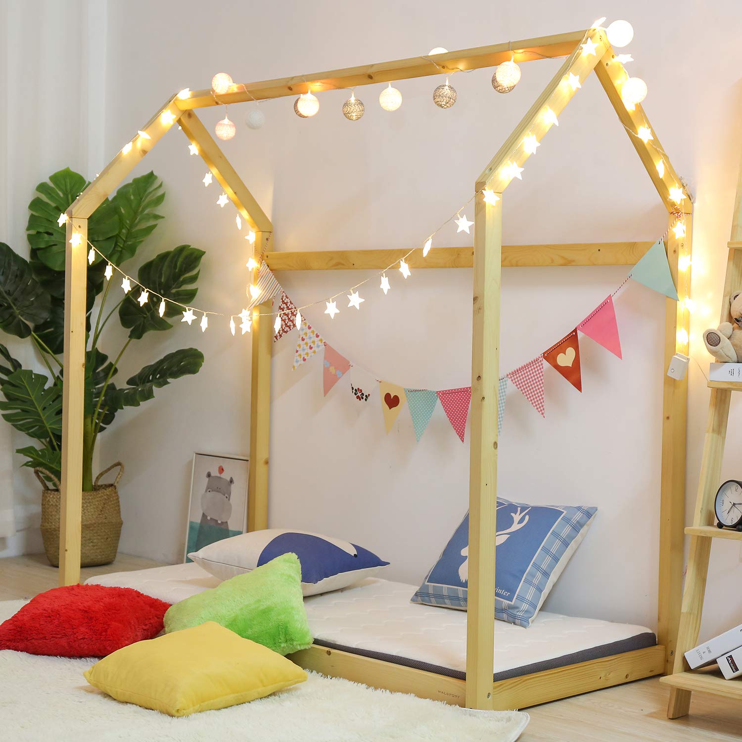 **Walnest House Bed Frame for Kids & Toddlers - Sturdy Wooden Bed with Mattress - Perfect for Nursery, Bedroom & Playroom**