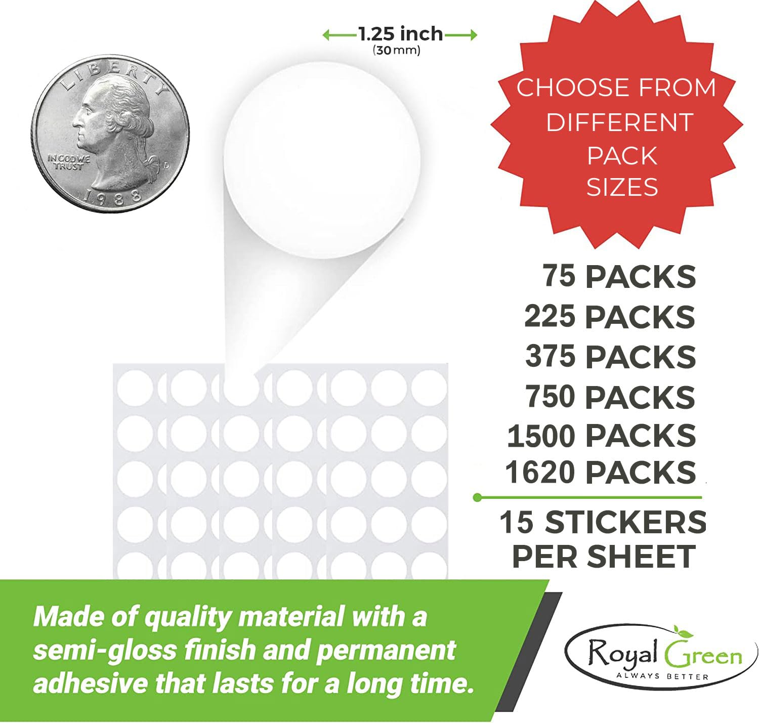 Royal Green Round Dot Sticker Labels - 225 Pack for Envelopes, Invitation Seals, Arts & Crafts, Scrapbooking, Gift Wrapping & DIY Projects (Black)