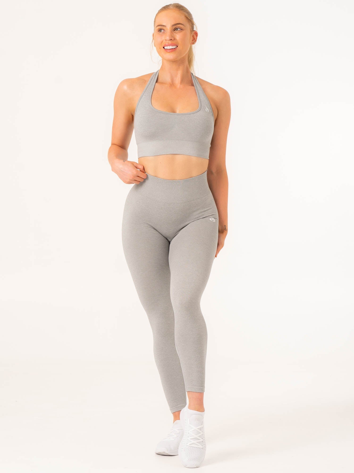 High Waist Contour Seamless Leggings for Women - Light Grey Marl - Yoga, Workout & Everyday Wear