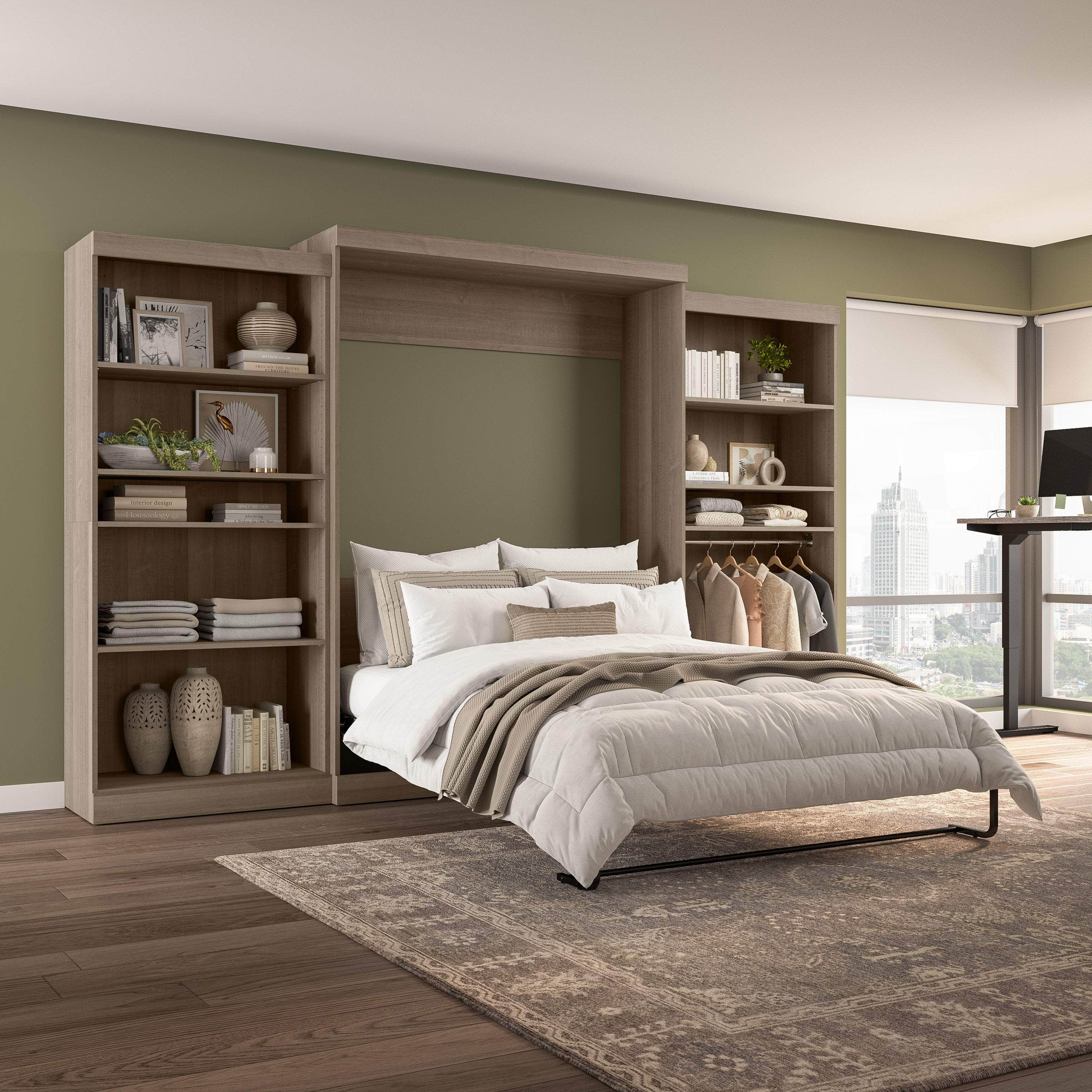 Pur Queen Murphy Wall Bed with 2 Storage Units - 136