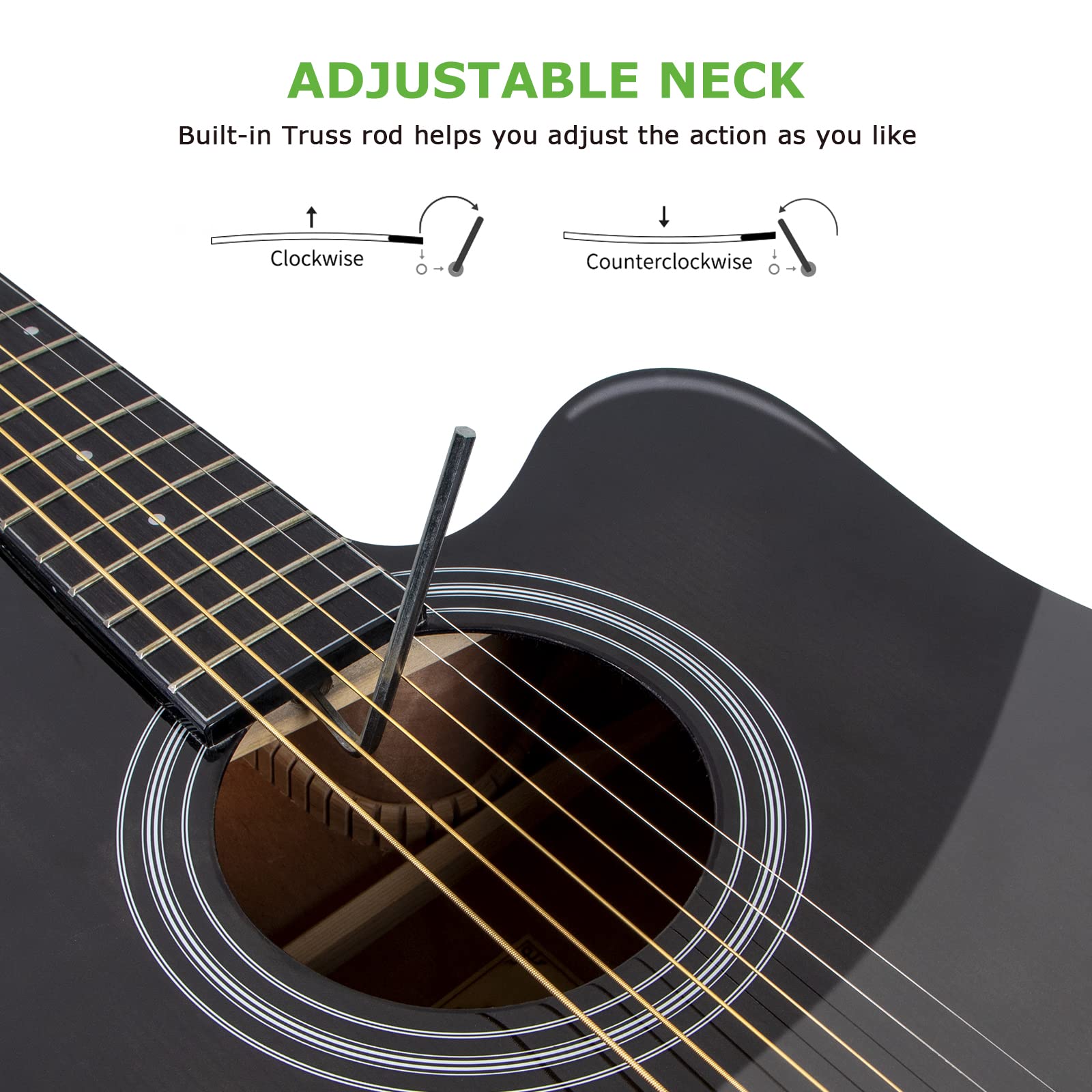 AKLOT 4/4 Full Size Cutaway Acoustic Guitar for Beginners - Folk Style Starter Kit with Gig Bag, Tuner & Accessories - Perfect for Home Practice, Campfire Singalongs & Music Lessons