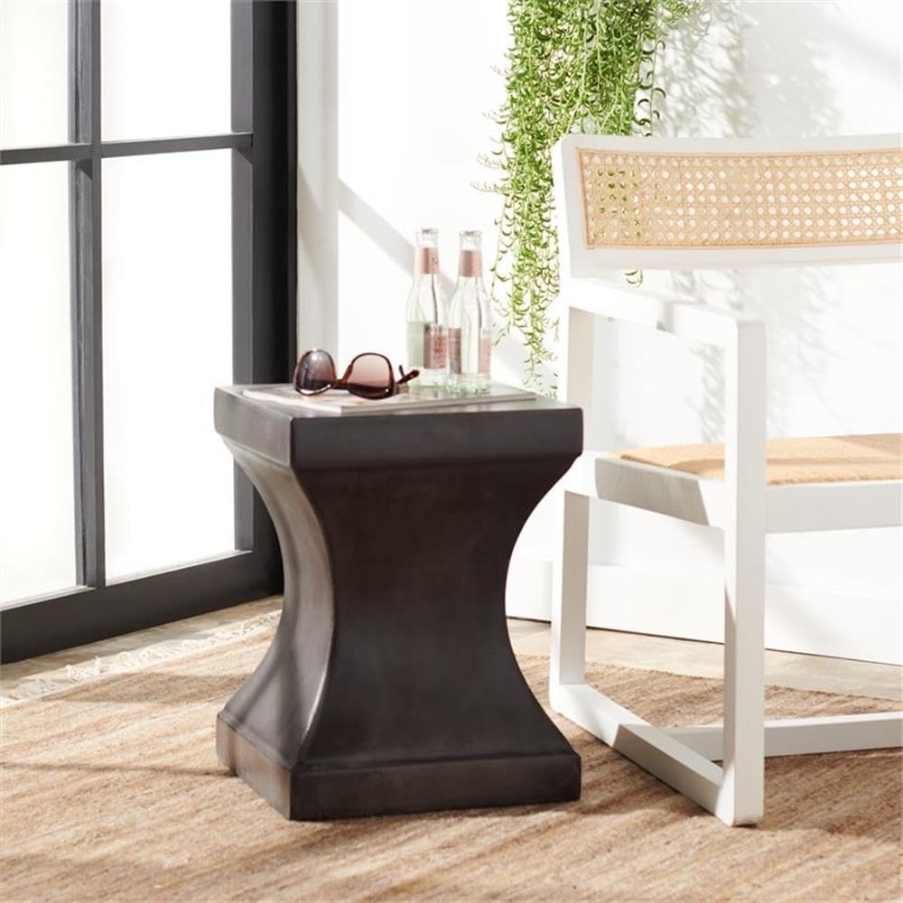 SAFAVIEH Outdoor Curby Black Modern Concrete Accent Table - Stylish Patio Side Table for Garden, Poolside & Balcony Decor