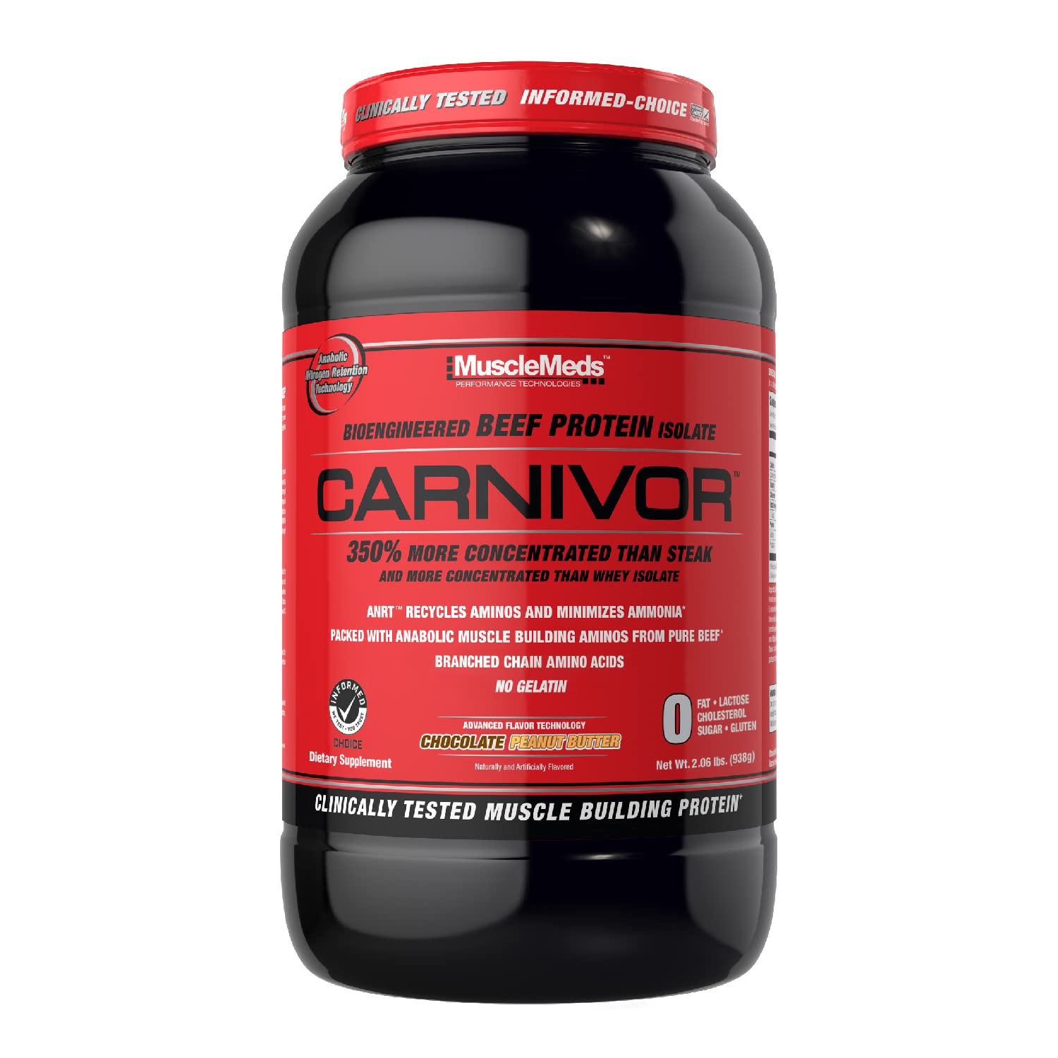 MuscleMeds Carnivor Beef Protein Isolate Powder - 23g Protein, 0 Fat, 0 Sugar, 0 Cholesterol, Lactose Free, Chocolate Peanut Butter Flavor, 2.2lb (28 Servings) - Post-Workout Recovery & Muscle Building Supplement for Athletes & Fitness Enthusiasts