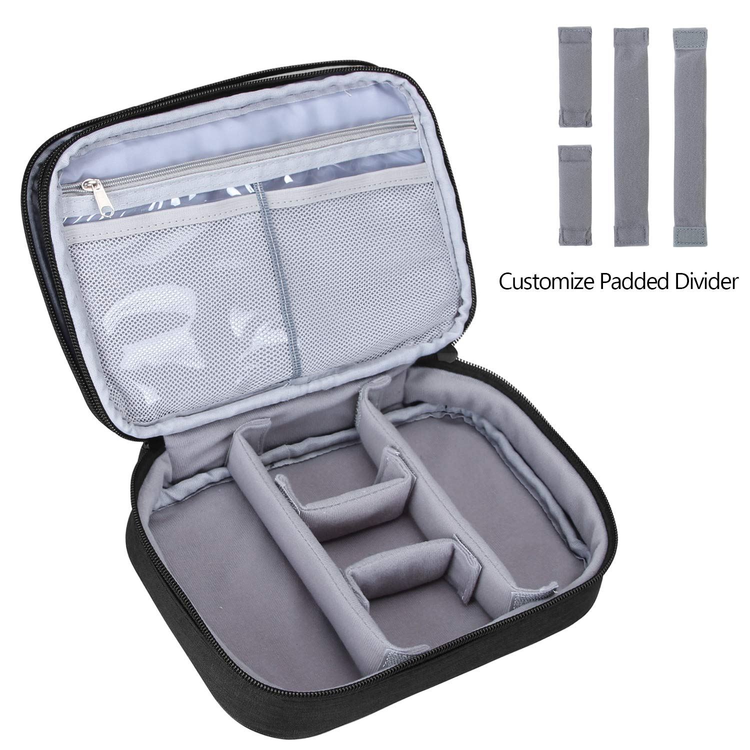 Teamoy Professional Travel Makeup Brush Organizer Case - 8.8 Inch Cosmetic Train Bag with Handle Strap for Brushes & Makeup Essentials (Medium, Black) - Perfect for Travel, Salon & Home Makeup Organization