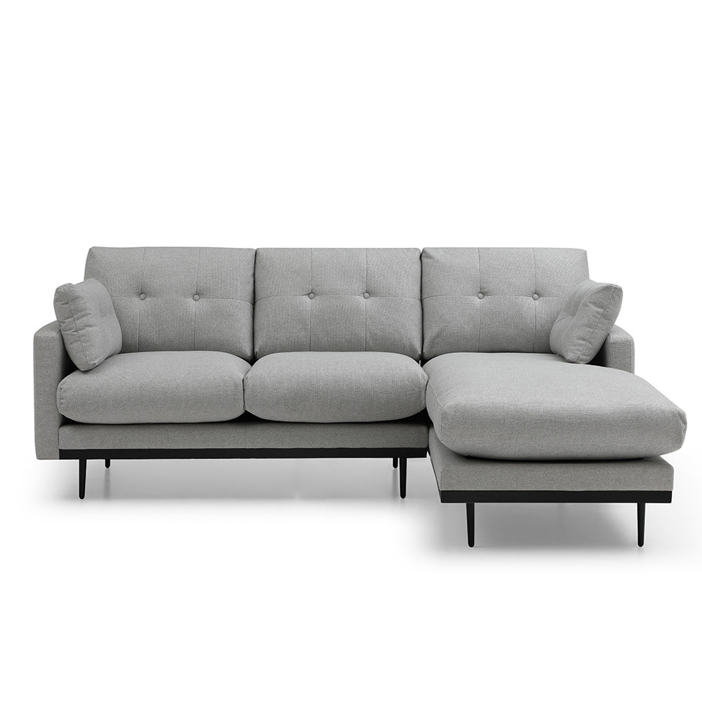 HAVANA 3-Seater Sofa with Right Chaise in Light Grey & Black - Modern Living Room Furniture for Small Spaces & Apartments