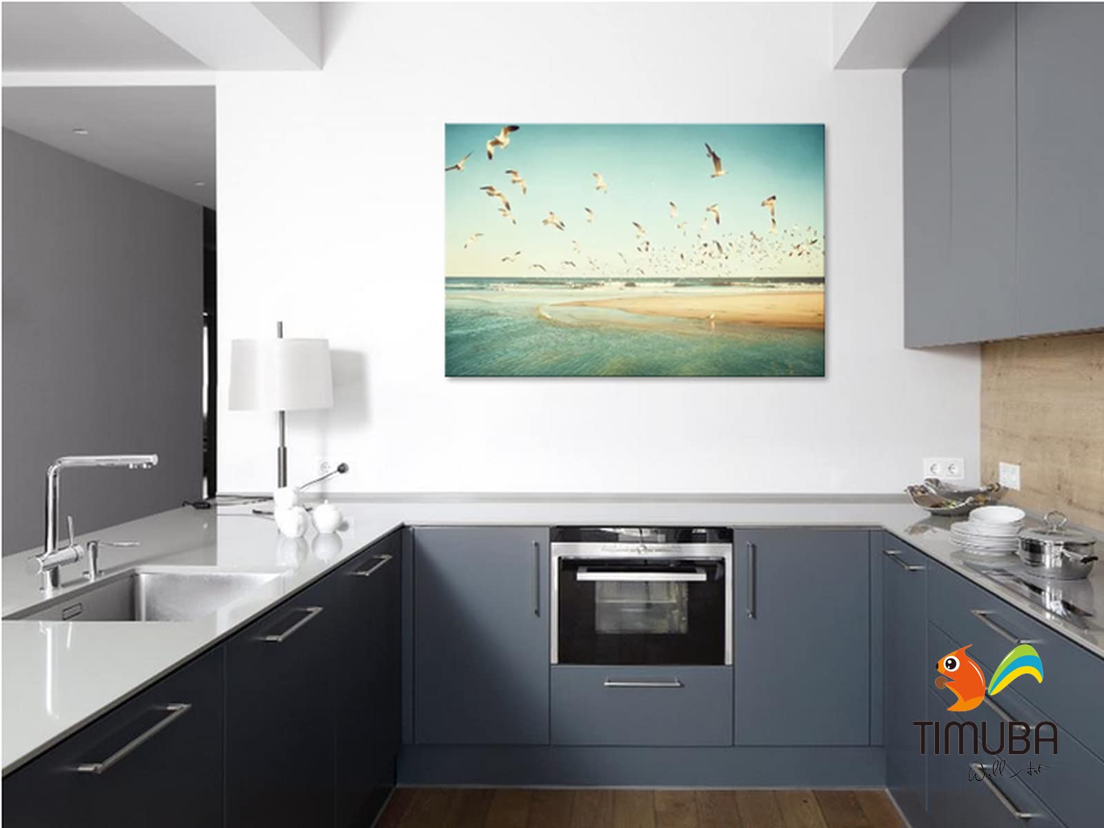 32x48 Inches Beach Canvas Wall Art - Ocean & Seagulls Themed Bathroom & Living Room Decor | Coastal Wall Pictures for Home & Office Decoration | Perfect for Beach Houses, Vacation Rentals & Coastal Style Interiors
