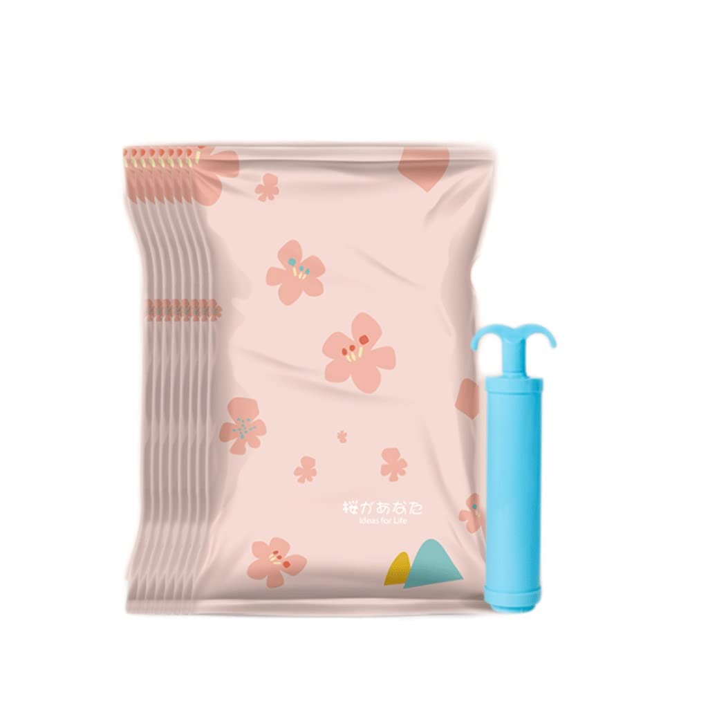 Vacuum Storage Bags for Clothes - 8-Pack Medium Space Saver Bags with Hand Pump | Compact Closet Organization | Travel & Seasonal Storage (Pink)