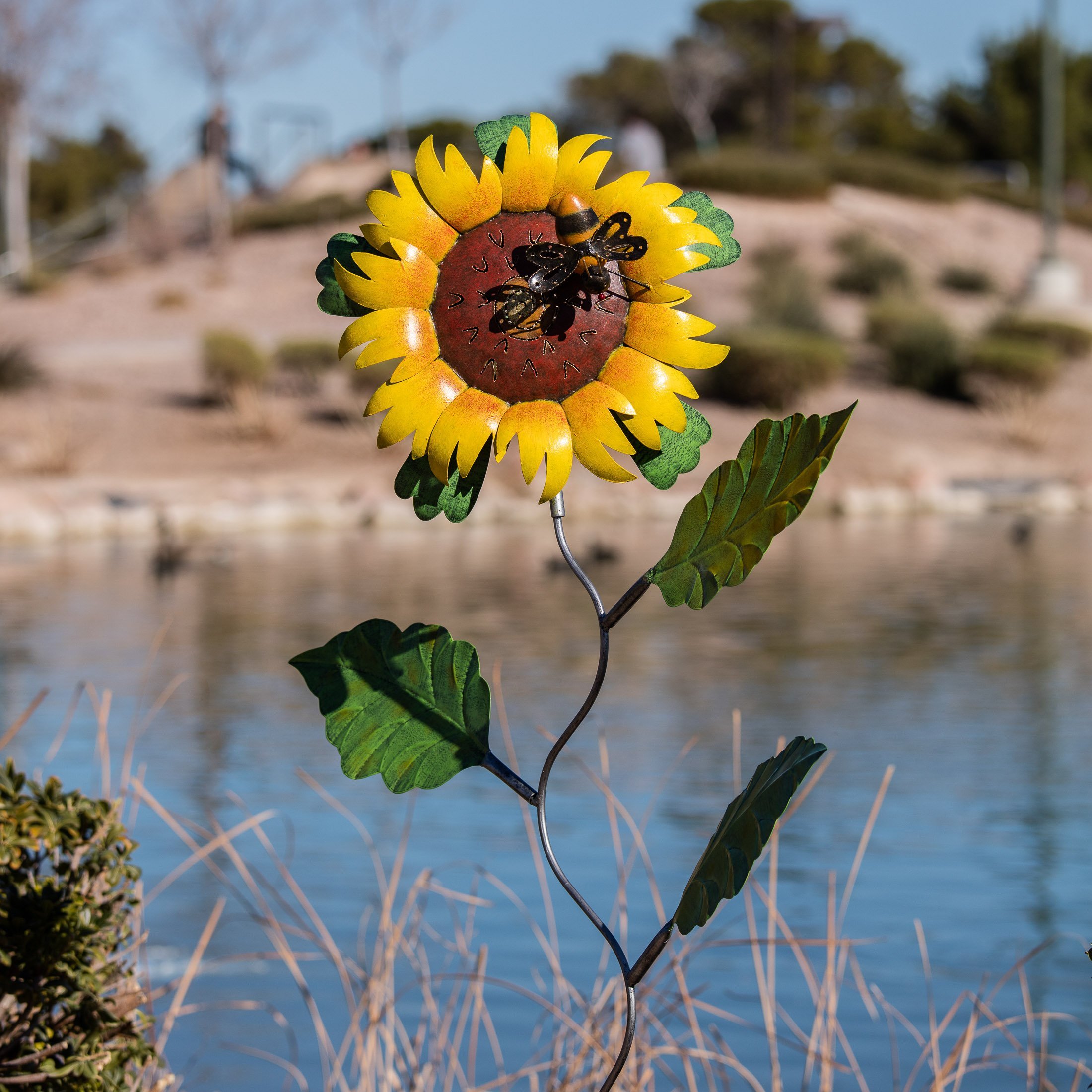 Handmade Bali Garden Iron Stake - Sunflower & Bee Design for Outdoor Decor, Yard Art, and Garden Landscaping