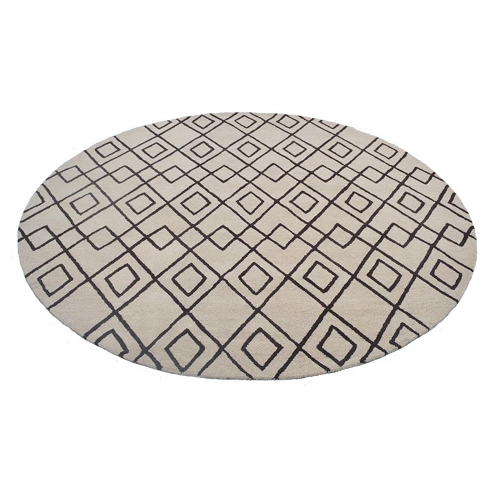 Hand Tufted Wool Eco-Friendly Round Area Rug 8'x8' - Cream & Brown Geometric Modern Design, High Pile Thick Handmade Carpet for Living Room & Bedroom | Soft & Durable Floor Decor for Home, Office & Nursery (K04510)