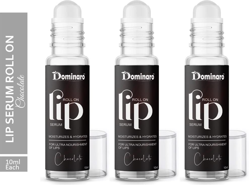 **Dominaro Chocolate Lip Serum Roll-On - Glossy & Shiny Lip Moisturizer with Nourishing Effect (Pack of 3, 30g) | Hydrating Lip Care for Dry, Chapped Lips - Perfect for Daily Use & Makeup Prep**