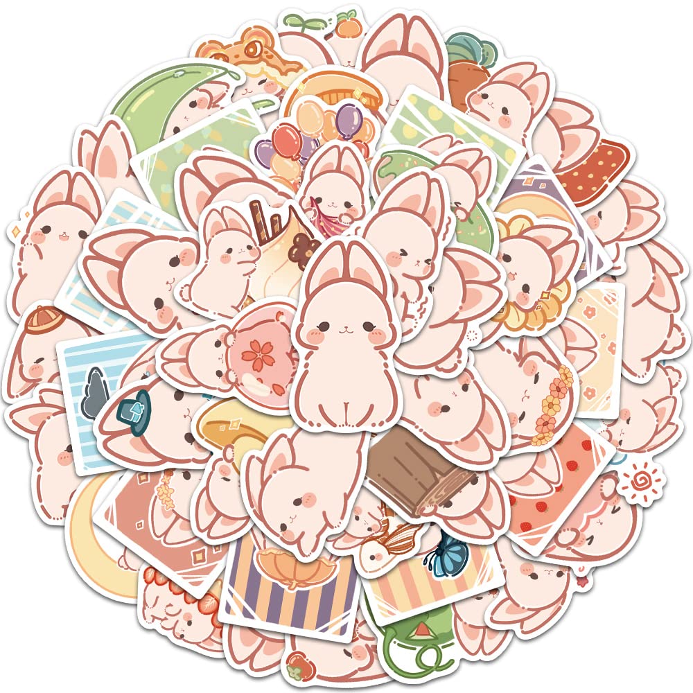 50 Pcs Kawaii Bunny Stickers - Pink Aesthetic Vinyl Waterproof Decals for Water Bottles, Laptops, Scrapbooking, Journals, Bikes, Cars & Phones - Perfect for Teens, Girls, Kids & Adults - Cute DIY Decor for School, Office & Home Use
