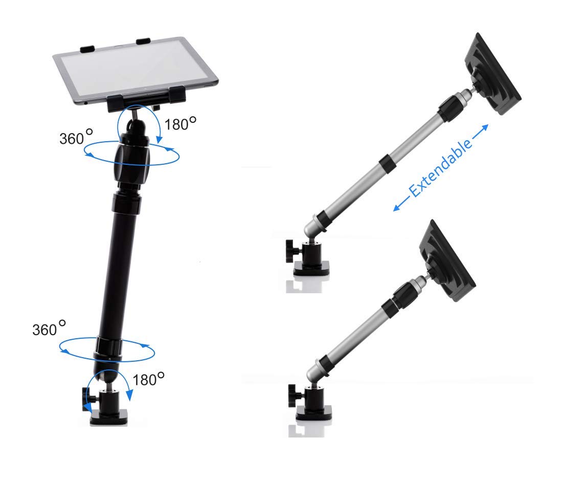 ZMC Industrial Universal Tablet Stand with C-Clamp Mounting Base - Adjustable Phone & iPad Holder for Desk, Kitchen, Office, and Workshop Use