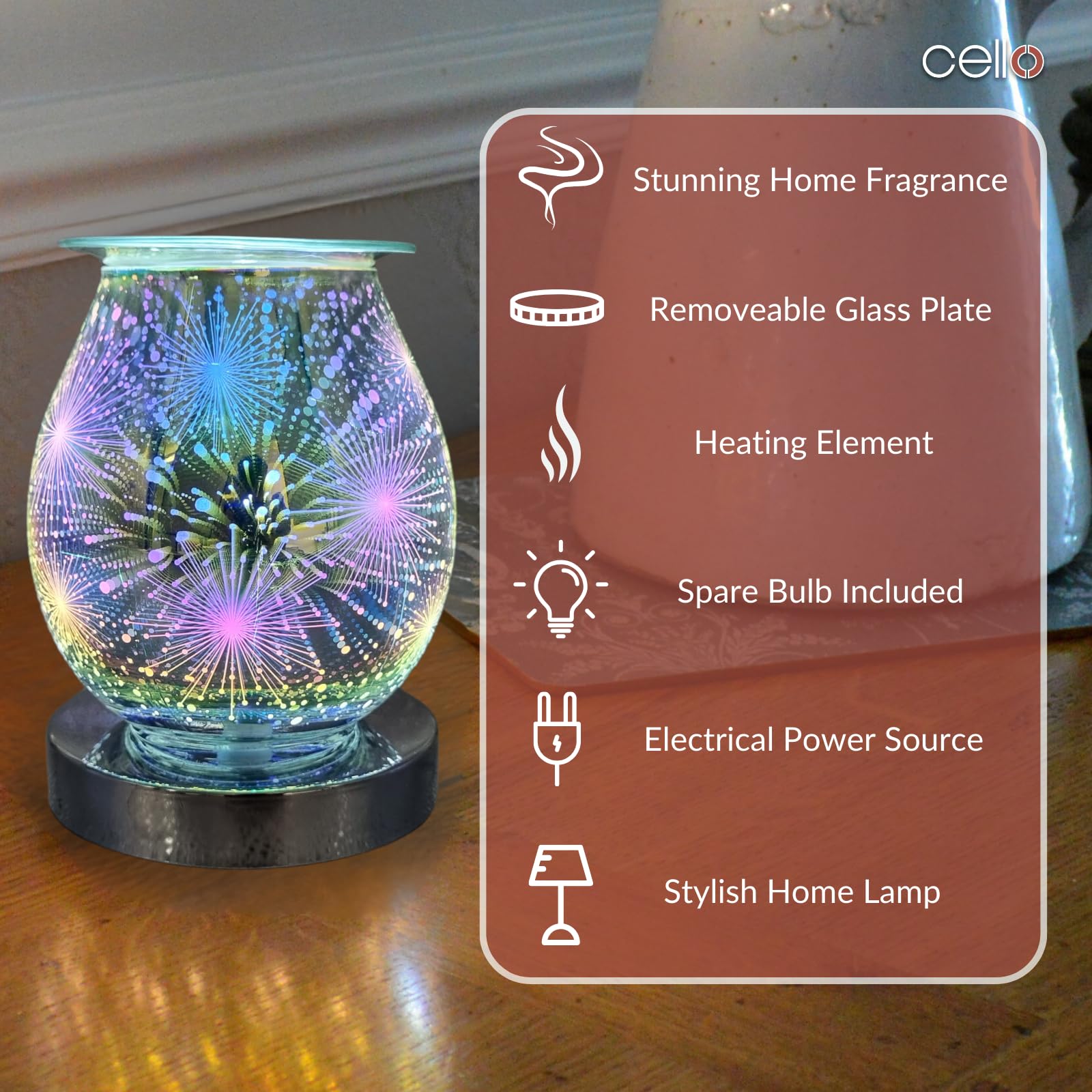 3D Touch Electric Wax Burner with Cello Design - Flameless Aromatherapy Warmer for Home, Office & Spa - Firework Scented Wax Melter for Relaxation & Stress Relief