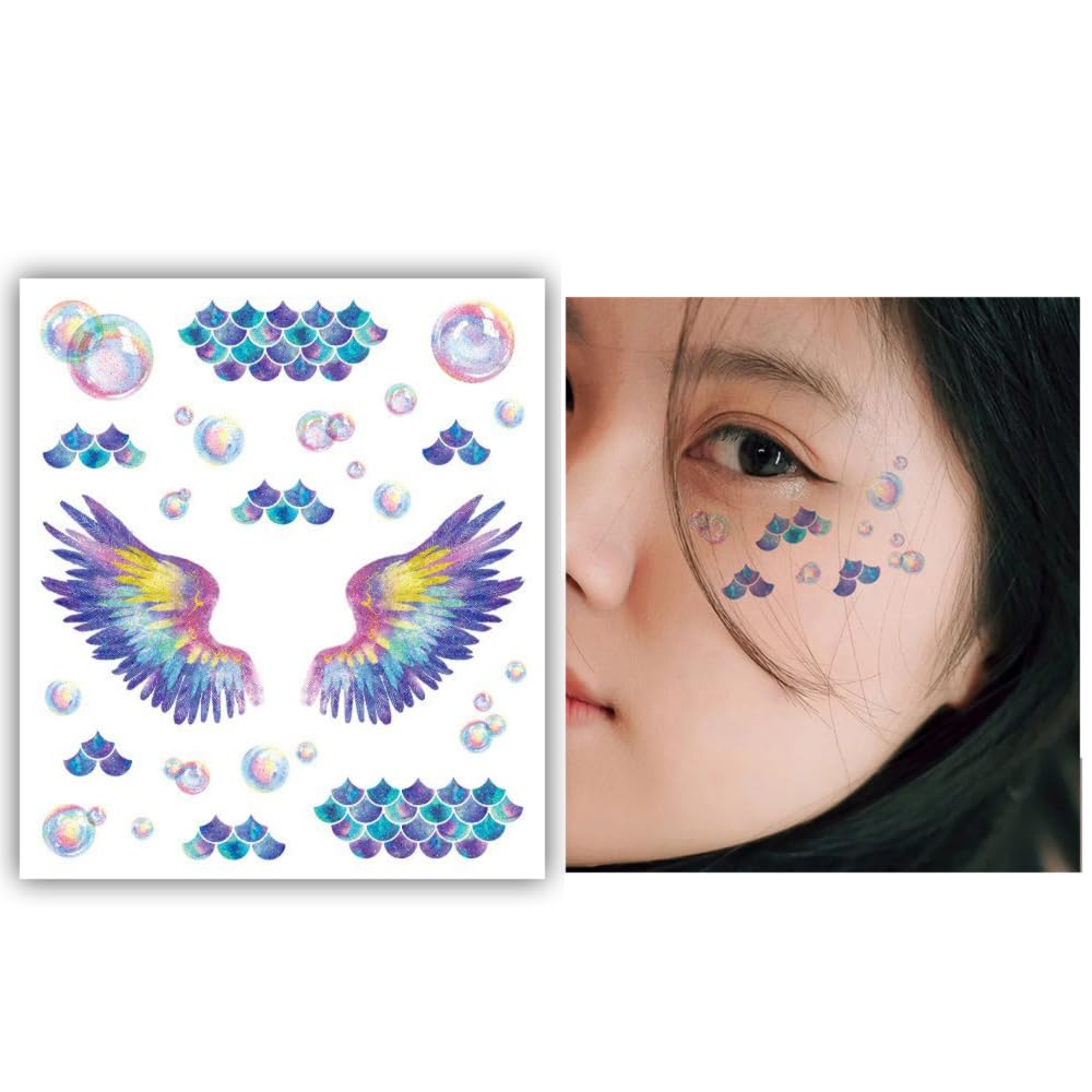 Waterproof Temporary Glitter Butterfly & Bubbles Tattoo Stickers for Women & Girls - Face, Body & Eye Makeup - Perfect for Parties, Festivals & Costume Events