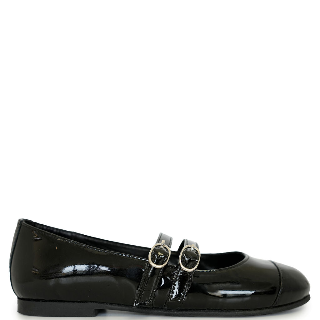 Spain+Co Black Patent Double Strap Mary Jane Shoes - Women's Classic Comfortable Dress Pumps for Work, Party & Formal Occasions